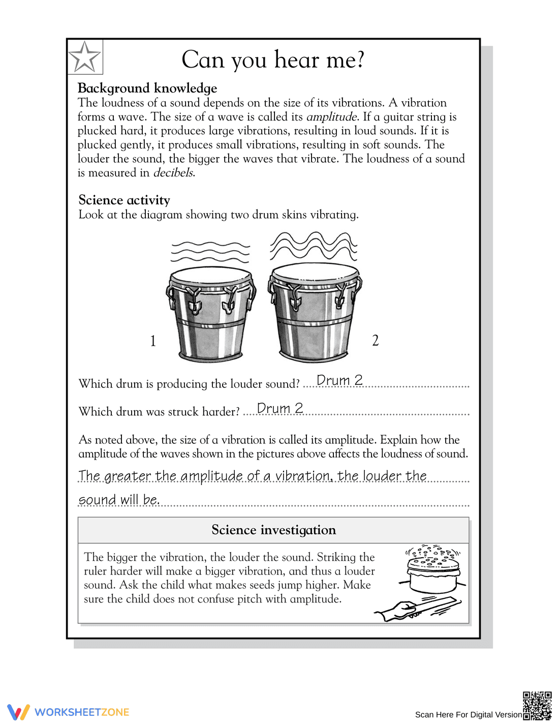 Grade 5 Sound Wave Amplitude — Printable No-Prep Worksheet - Page 2