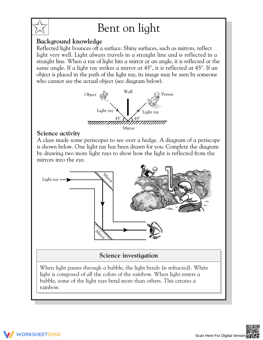 Grade 5 Light Reflection — Printable No-Prep Worksheet - Page 2