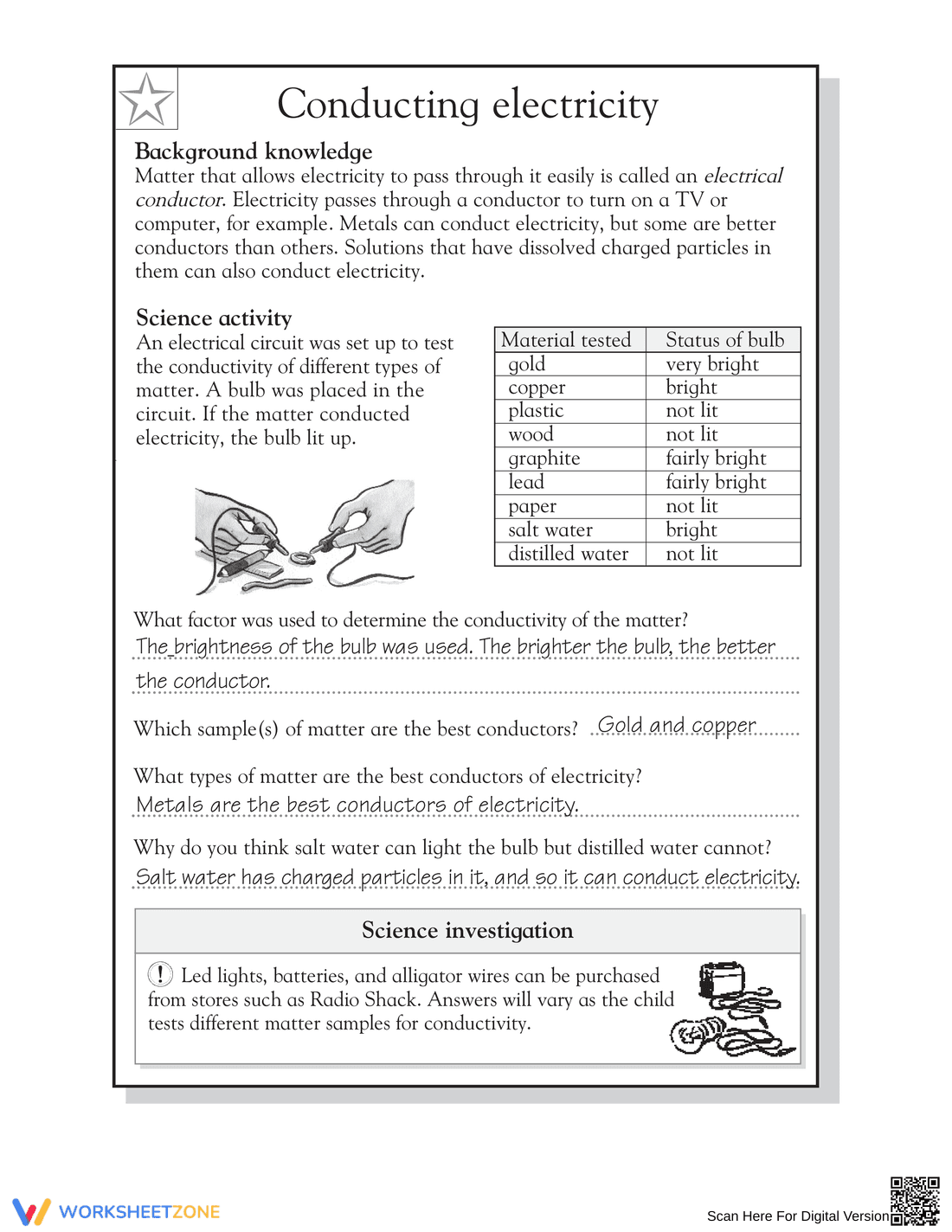 Printable Conducting Electricity Worksheet | Grade 5 Science - Page 2