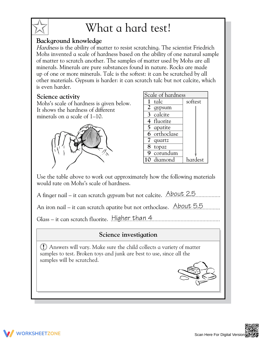 Essential Mohs Scale Hardness Worksheet | Grade 5 Science - Page 2