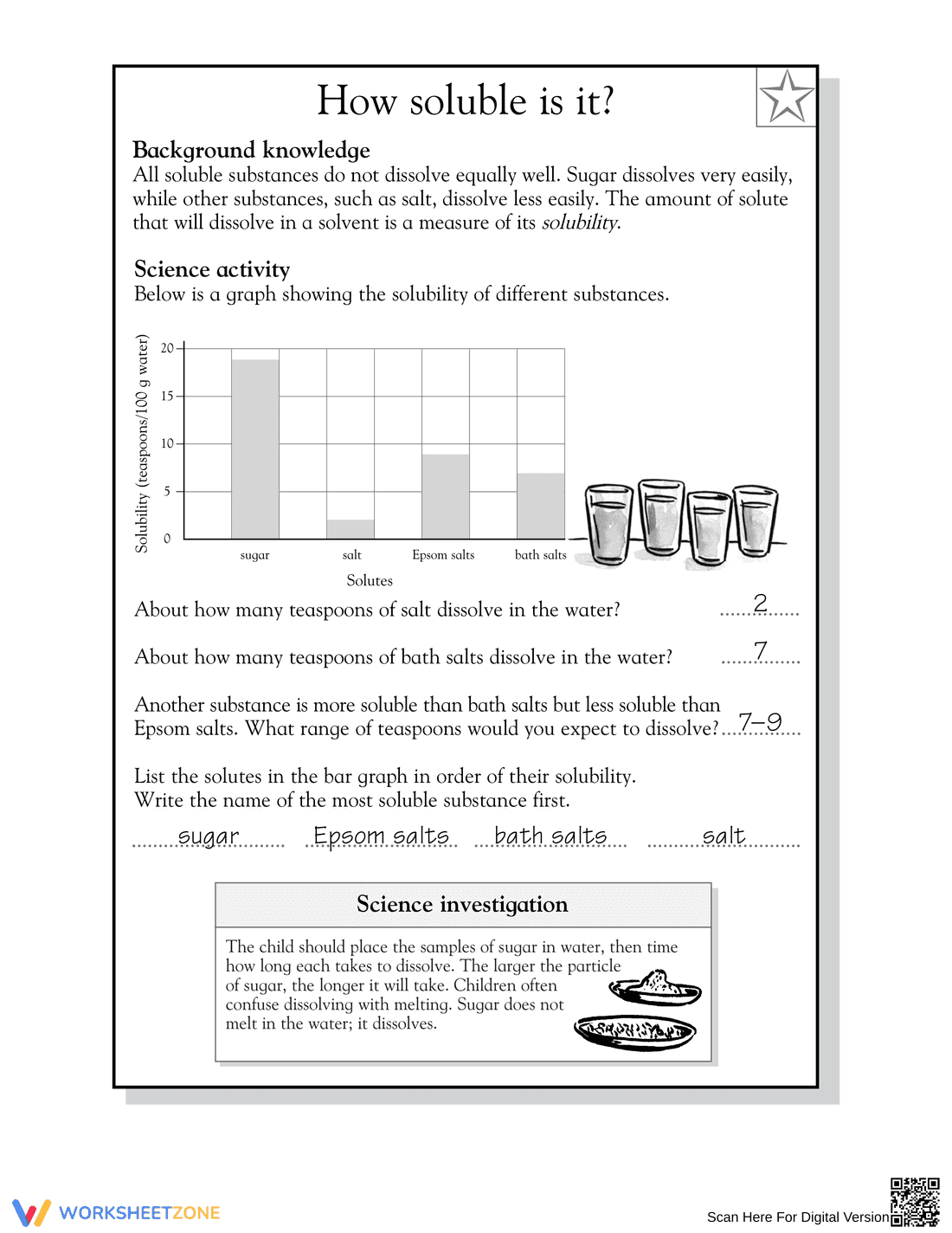 Essential Grade 5 Solubility Bar Graph Science Worksheet - Page 2
