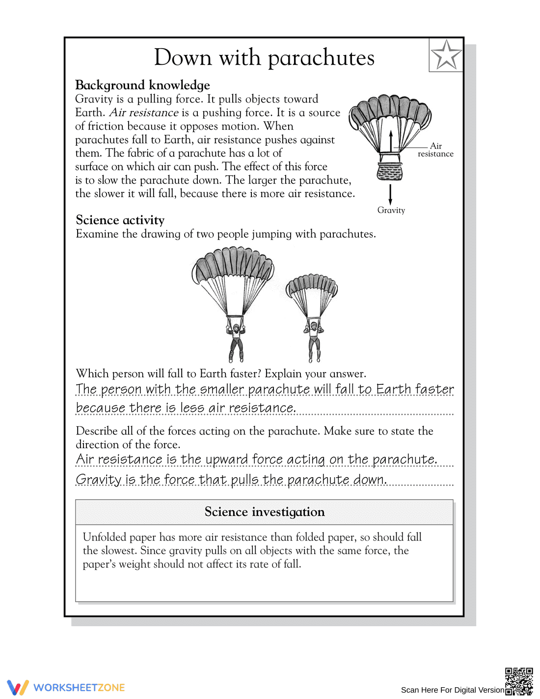 Grade 5 Gravity & Air Resistance: Essential Worksheet - Page 2