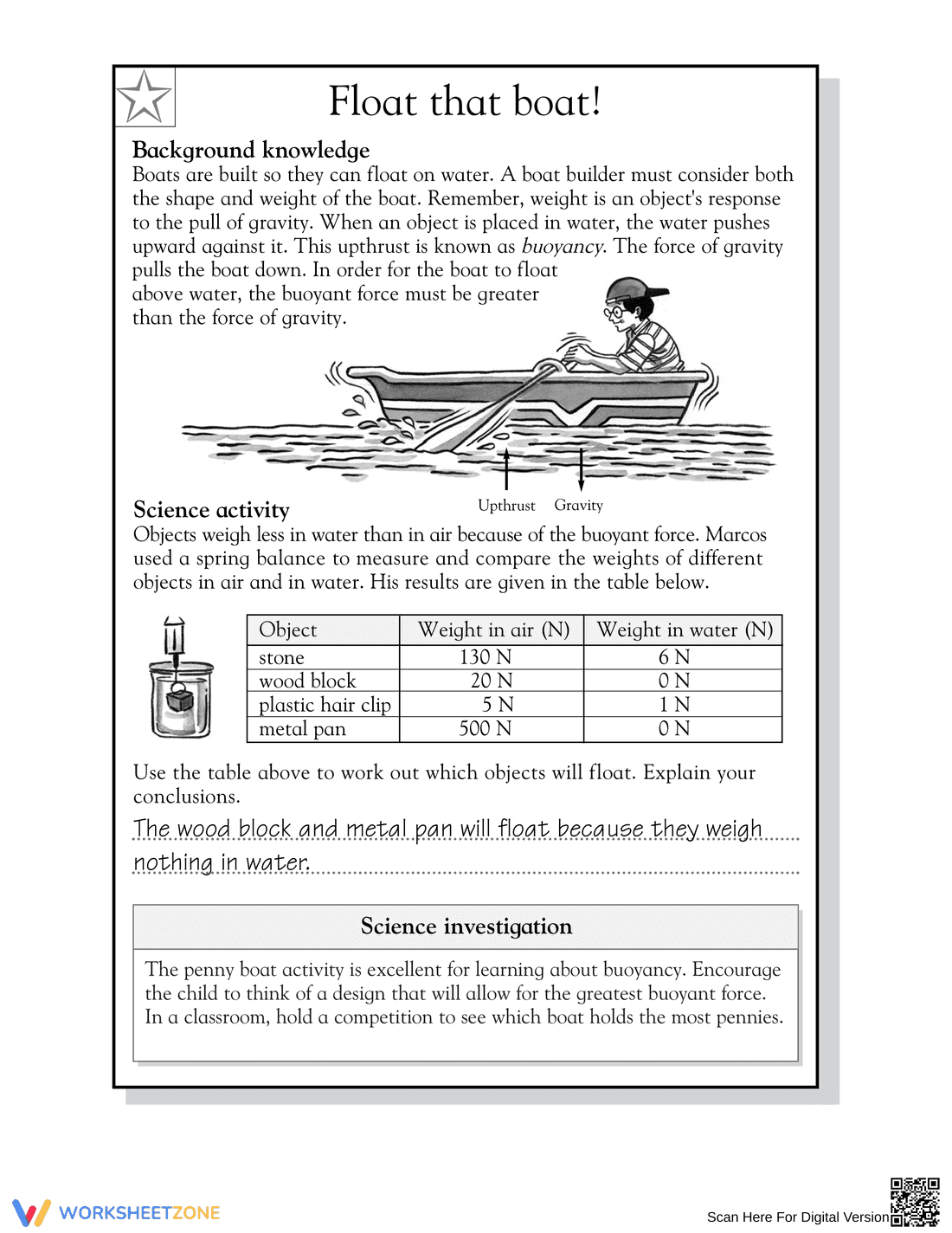 Grade 5 Buoyancy and Forces Science Worksheet | Essential - Page 2