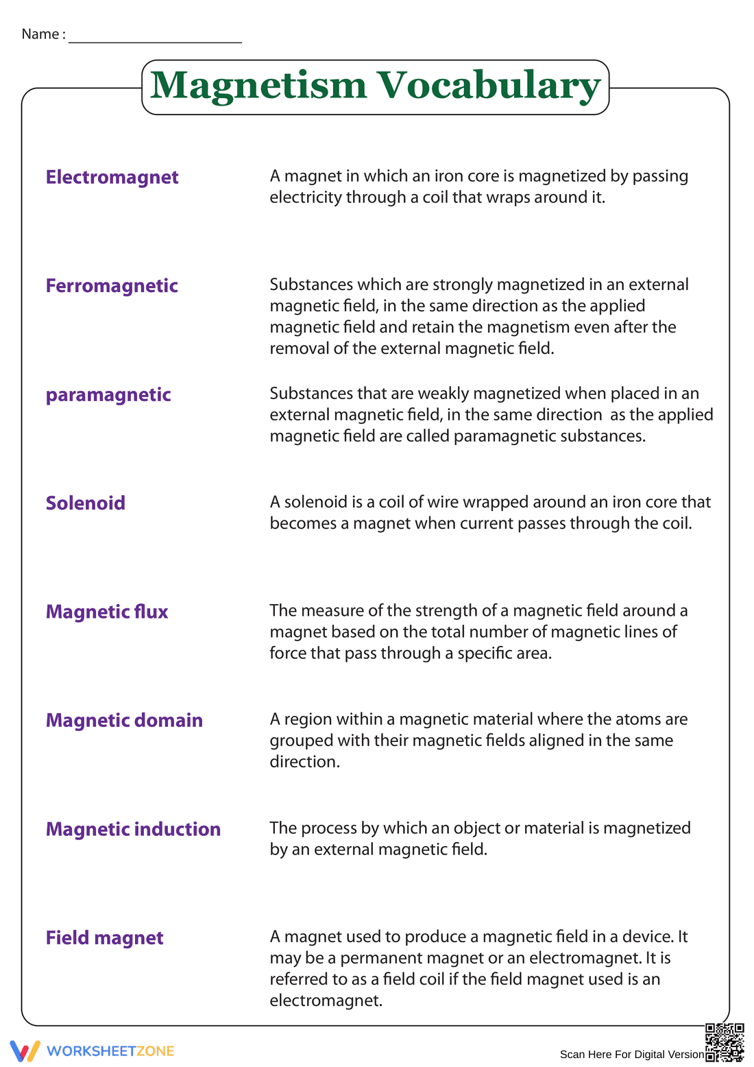 Printable Magnetism Vocabulary Sheet | Grades 3-4 Science - Page 3