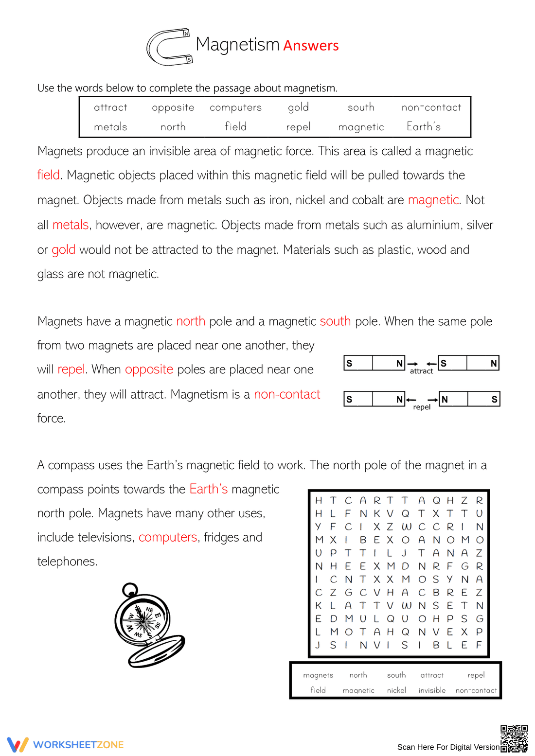 Magnetism Fill-in-the-Blanks Science Worksheet - Page 2