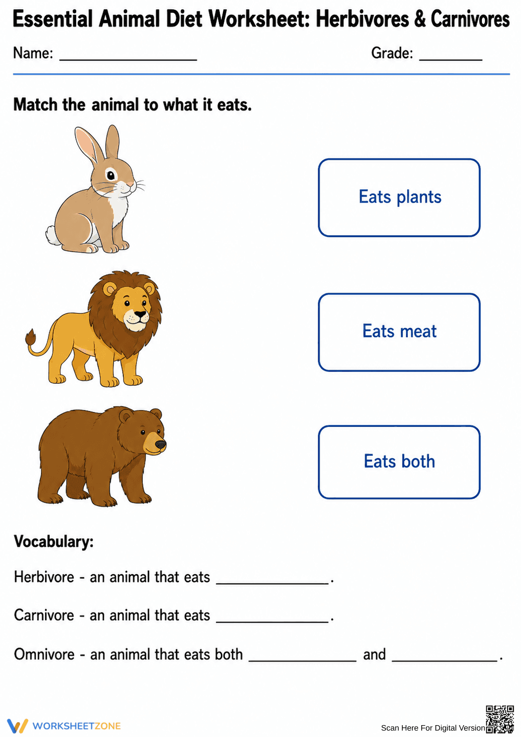 Grade 1 Animal Diets — Printable No-Prep Worksheet - Page 2