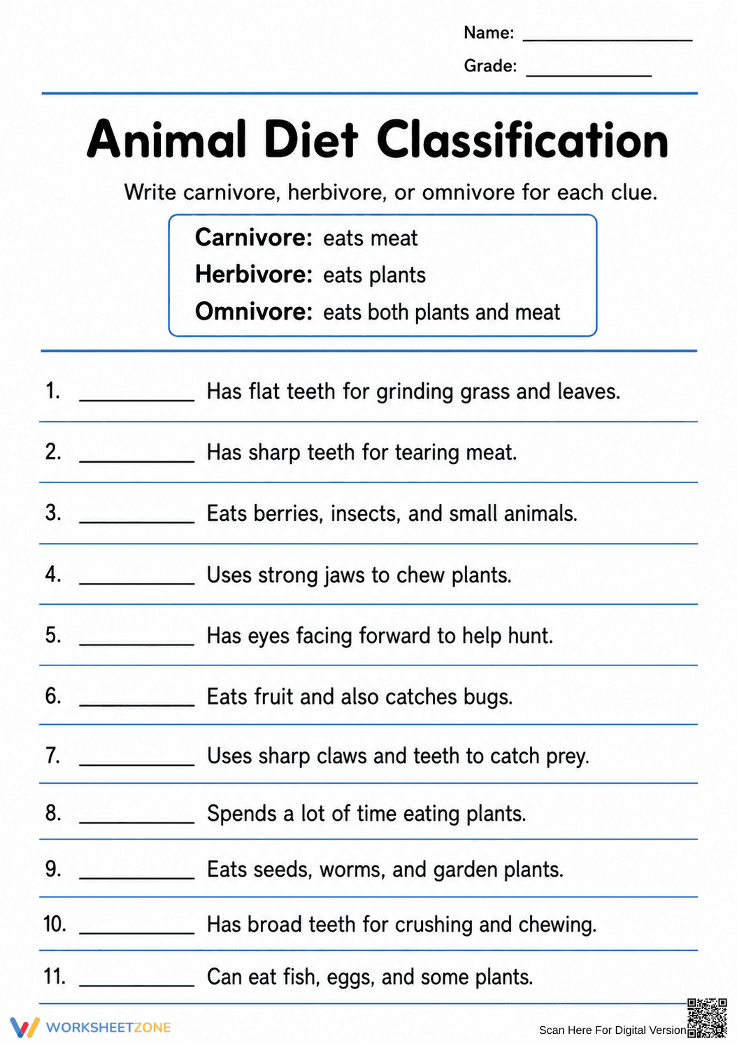 Essential Grade 1 Animal Diet Classification Worksheet - Page 2