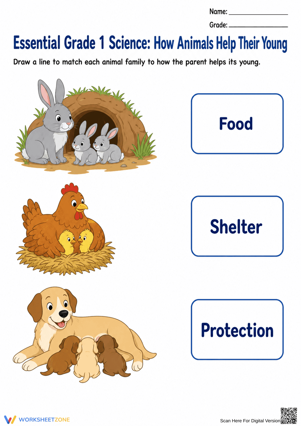 Grade 1 Animal Parents — Printable No-Prep Worksheet - Page 2