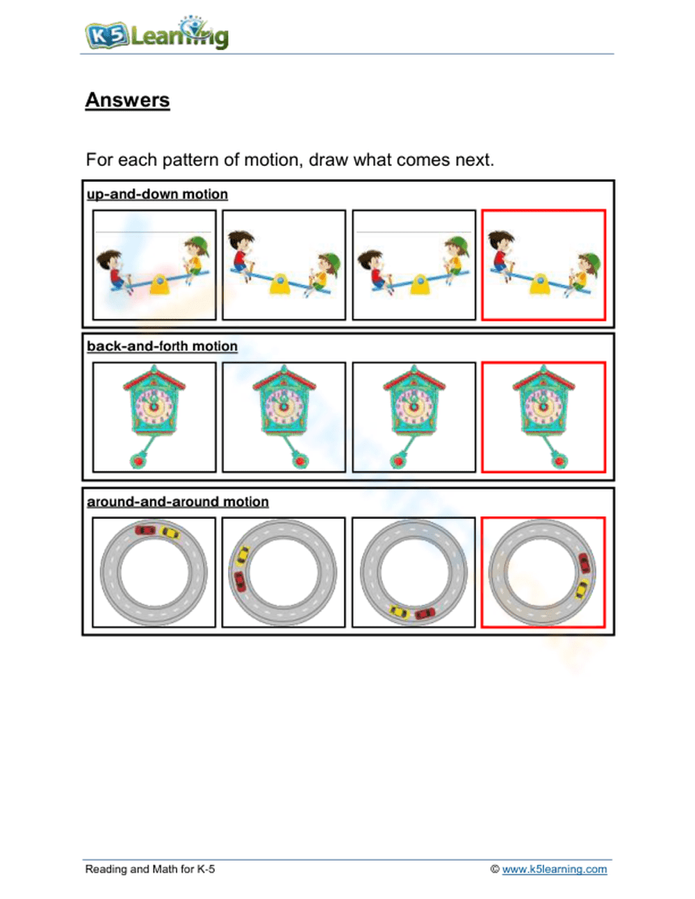 Printable Grade 3 Predictable Patterns of Motion Worksheet - Page 2