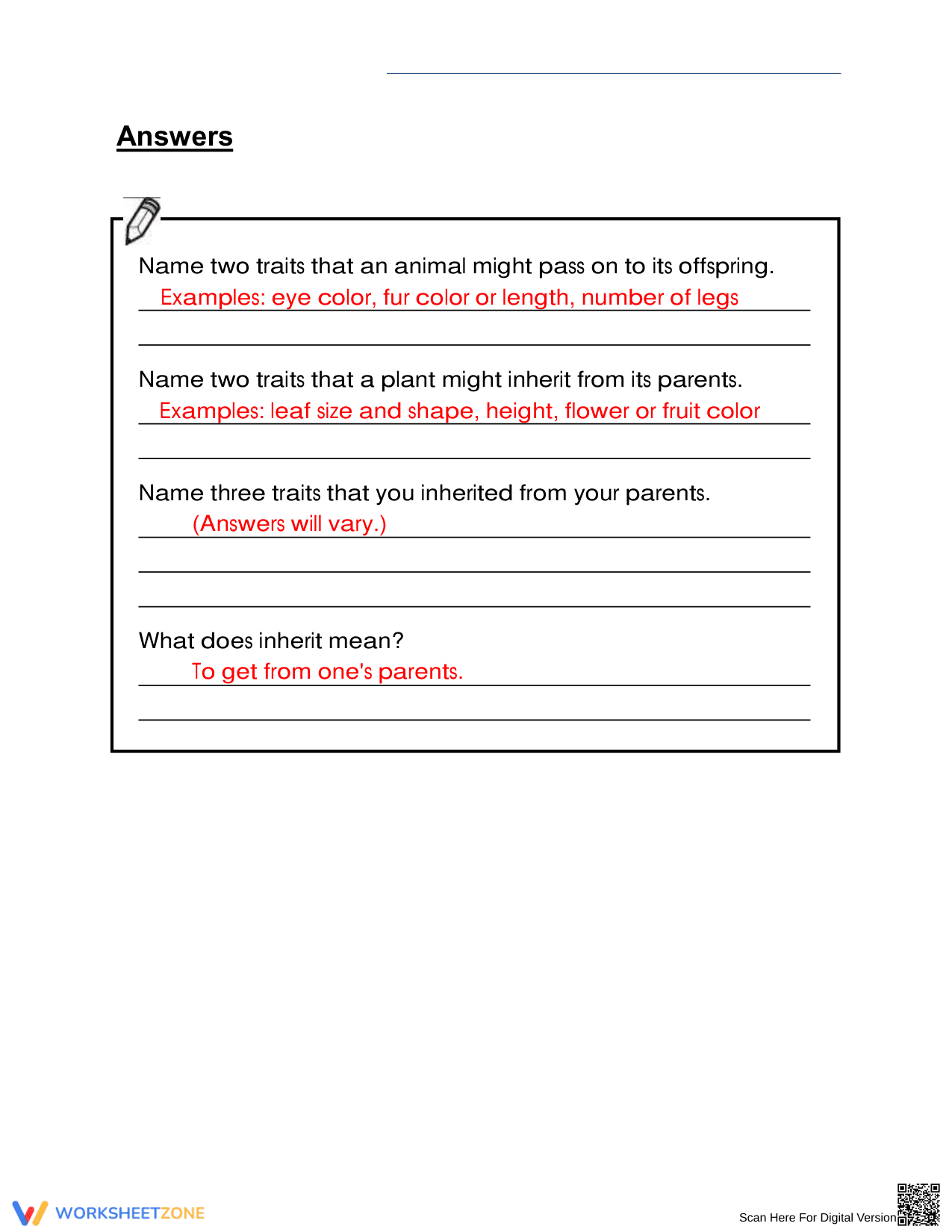 Essential Inherited Traits Worksheet | Grade 3 Science - Page 2