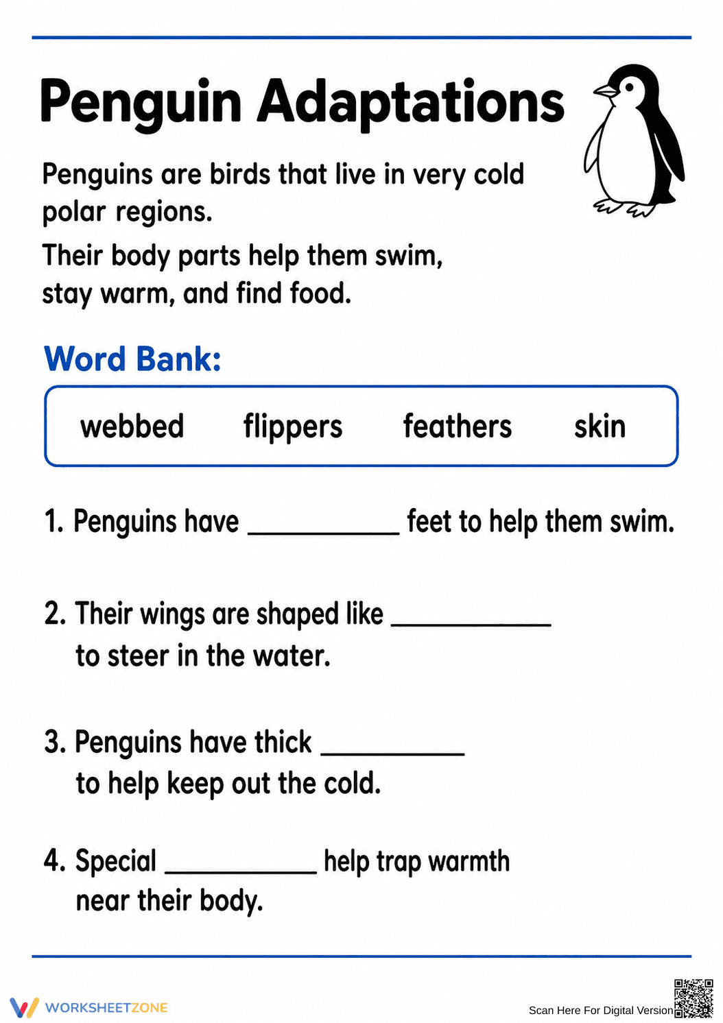 Grade 1 Penguin Adaptations — Printable No-Prep Worksheet - Page 2