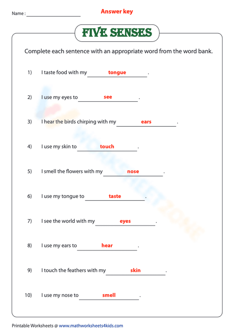 Five Senses Worksheet | Printable Kindergarten Science - Page 2