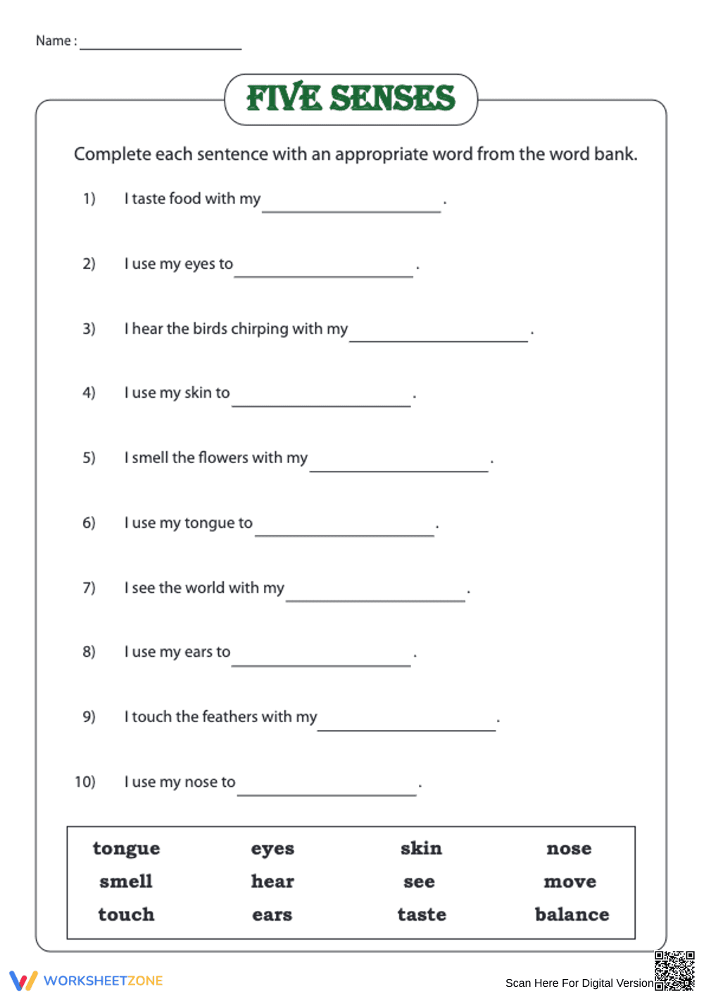 Five Senses Worksheet | Printable Kindergarten Science - Page 2