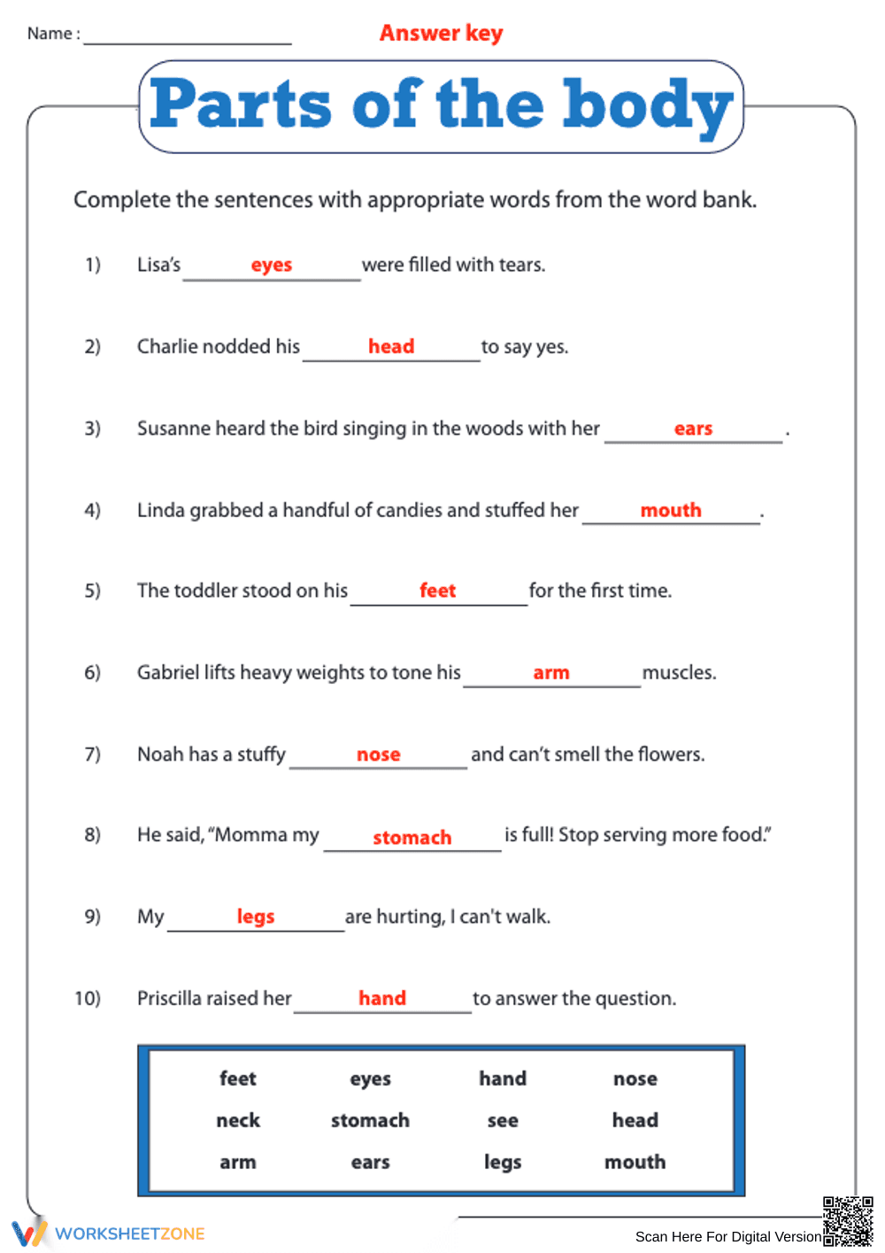 Grade K Body Parts — Printable No-Prep Worksheet - Page 2