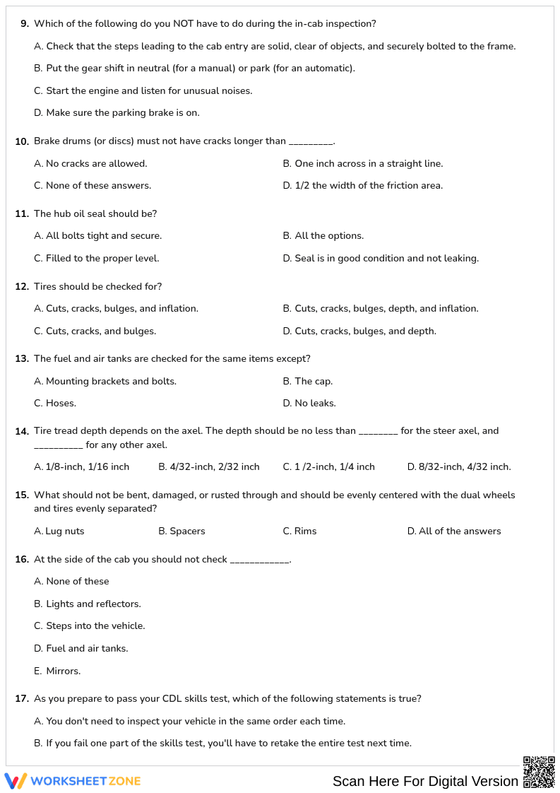 Free printable Ohio CDL Pre-Trip worksheet part 3 - Page 2
