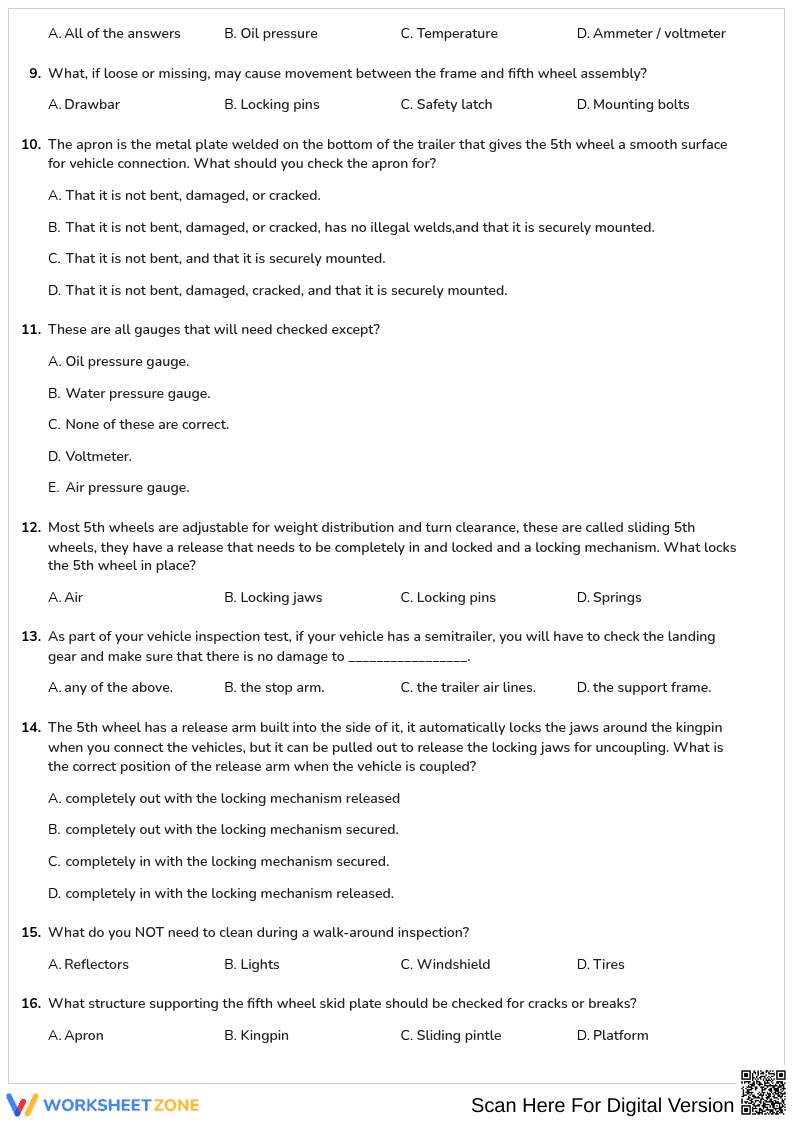 Free printable Ohio CDL Pre-Trip worksheet part 5 - Page 2