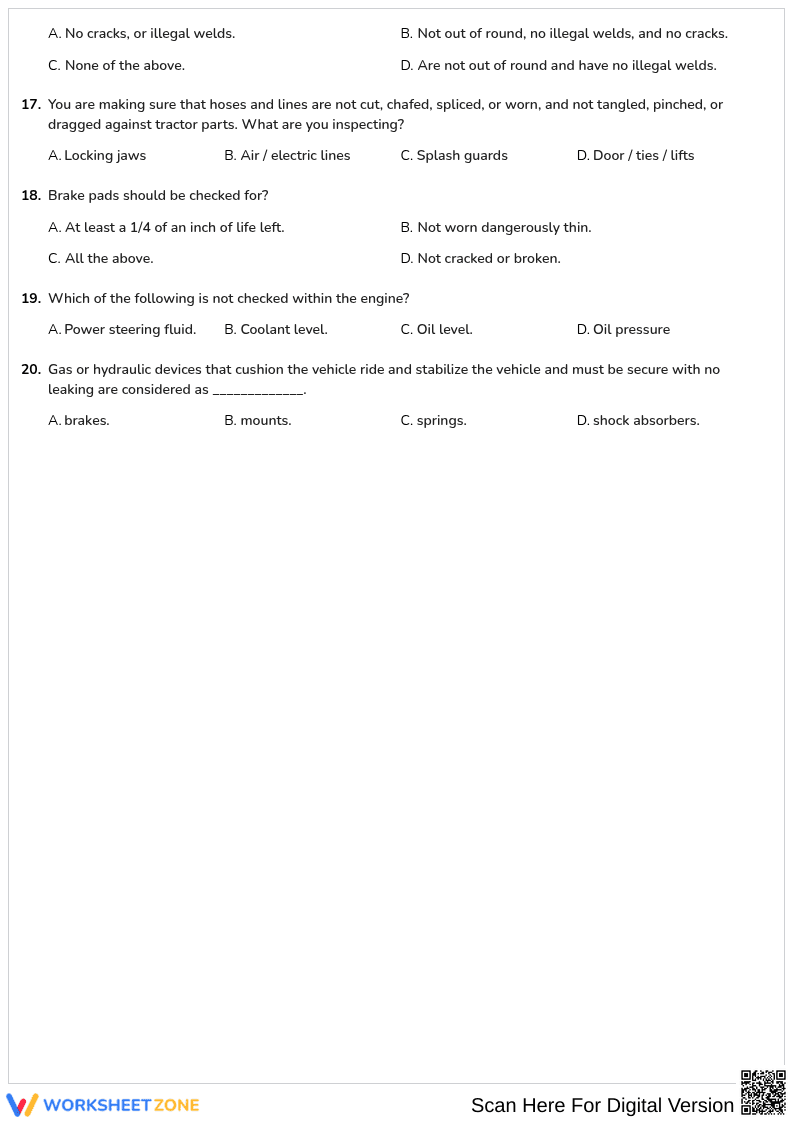 Free printable Alabama CDL Pre-Trip worksheet part 4 - Page 3