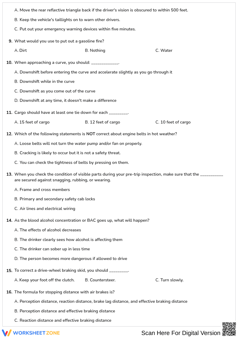 Free printable Iowa CDL General Knowledge worksheet part 20 - Page 2