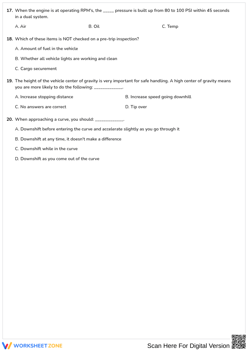 Free printable Iowa CDL General Knowledge worksheet part 20 - Page 3