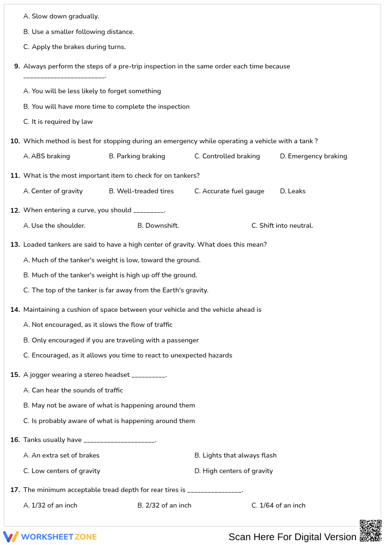 Free printable Maine CDL Tanker Vehicles worksheet part 2 - Page 2