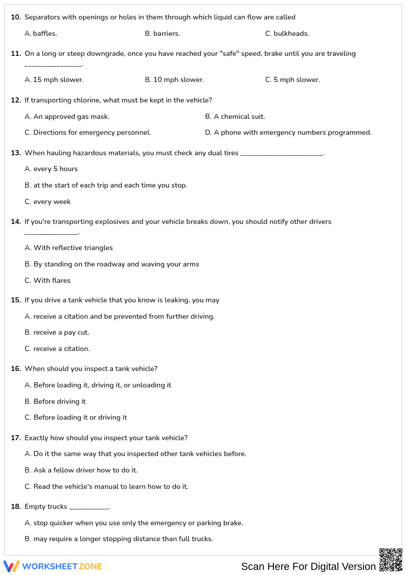 Free printable Maine CDL Tanker Vehicles worksheet part 5 - Page 2