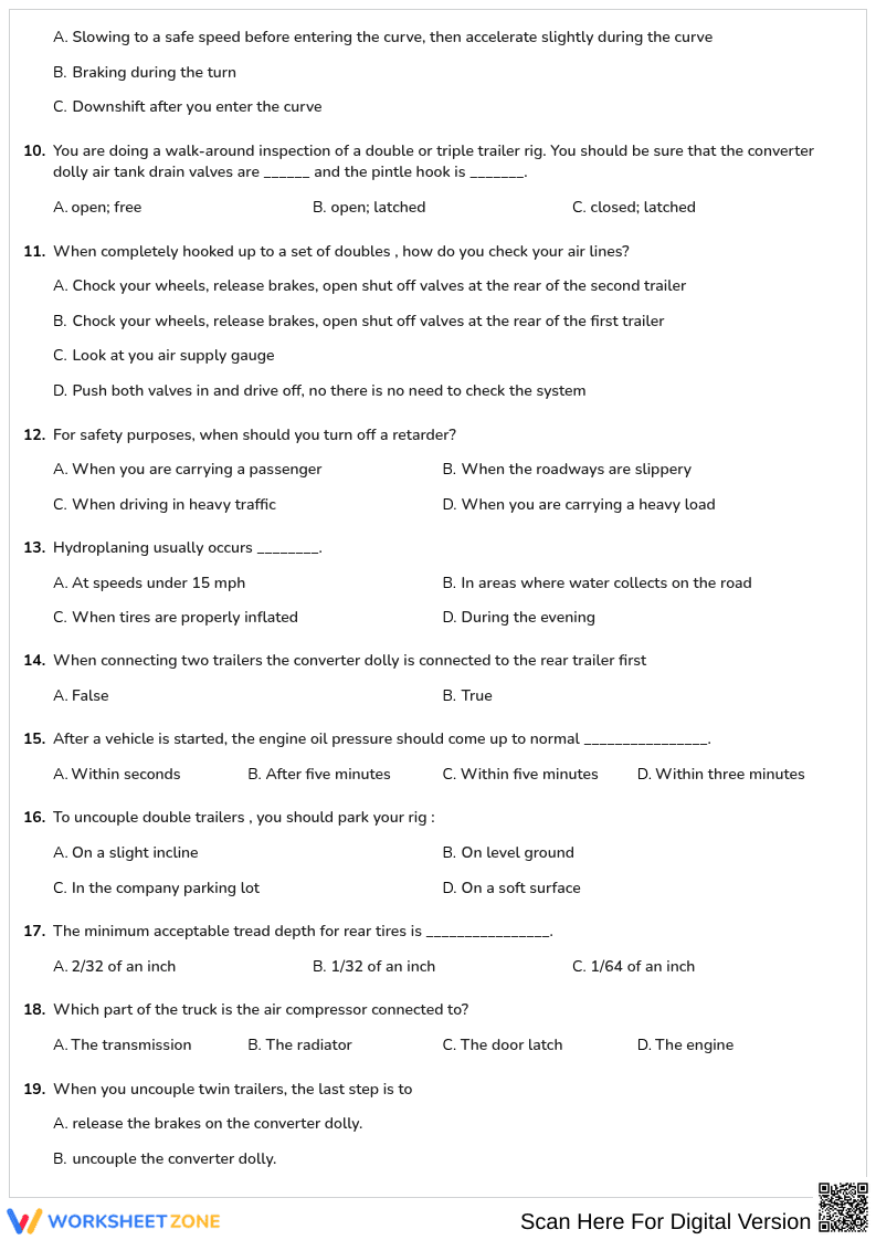 Free printable Tennessee CDL Doubles/ Triples Trailers worksheet part 3 - Page 2