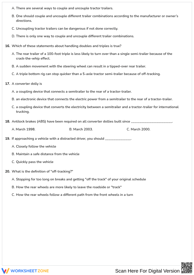 Free printable Tennessee CDL Doubles/ Triples Trailers worksheet part 6 - Page 3