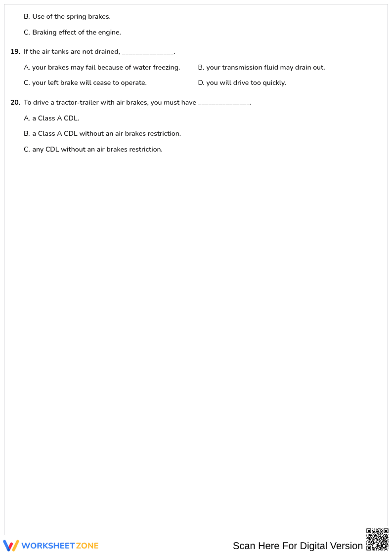 Free printable Michigan CDL Air Brake worksheet part 4 - Page 3