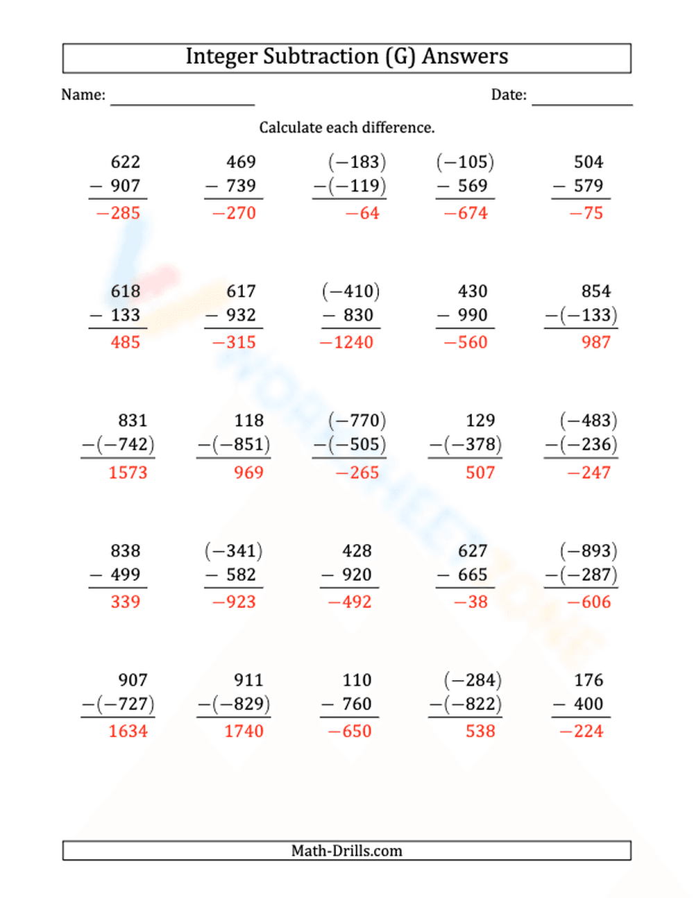 3-Digit Subtraction Worksheet - Page 2