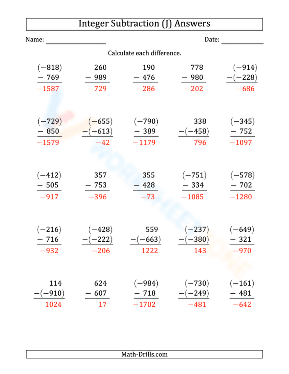 Perfecting 3-Digit Vertical Subtraction - Page 2
