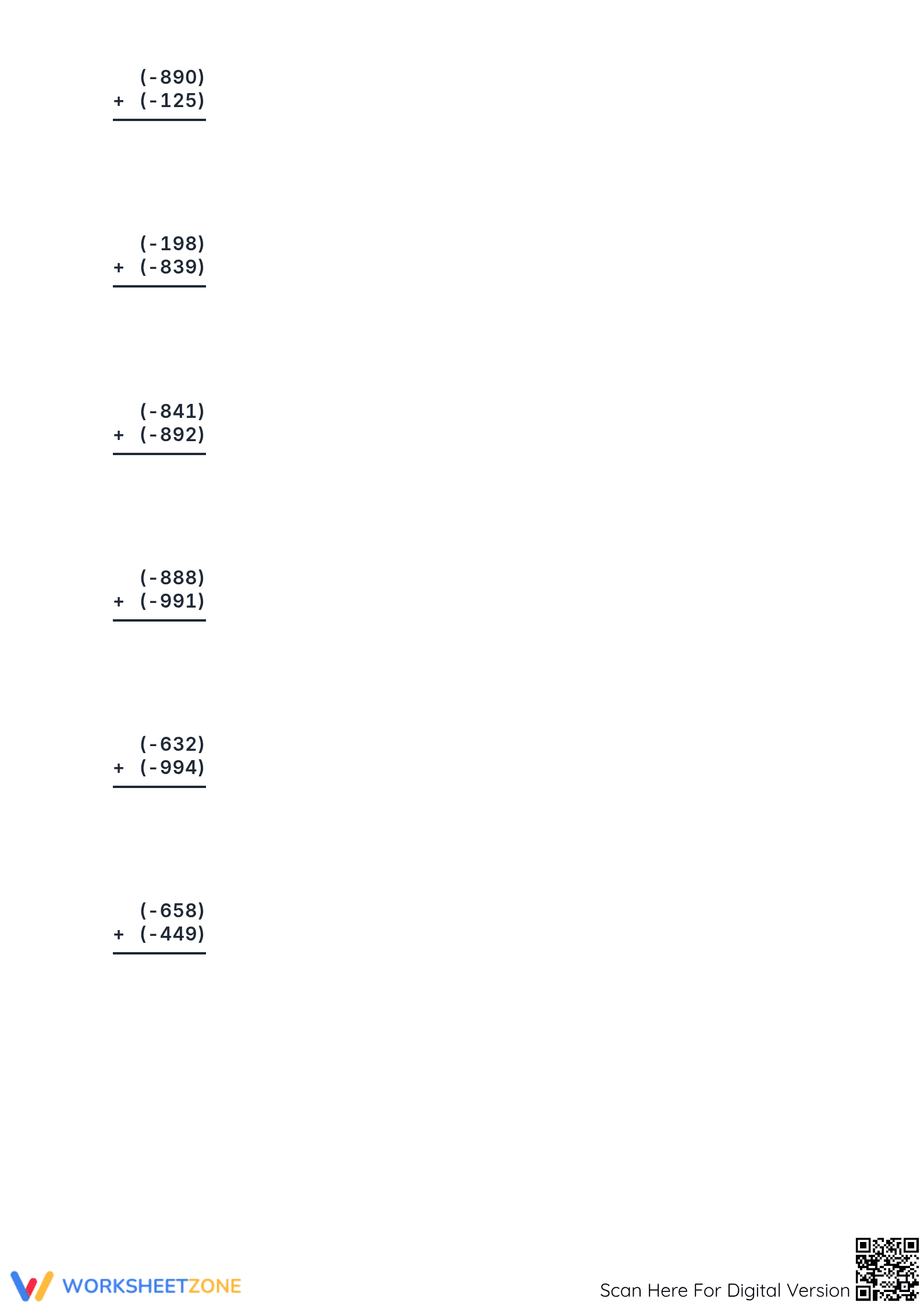 Essential Grade 7: 3-Digit Negative Integer Addition Worksheet - Page 4