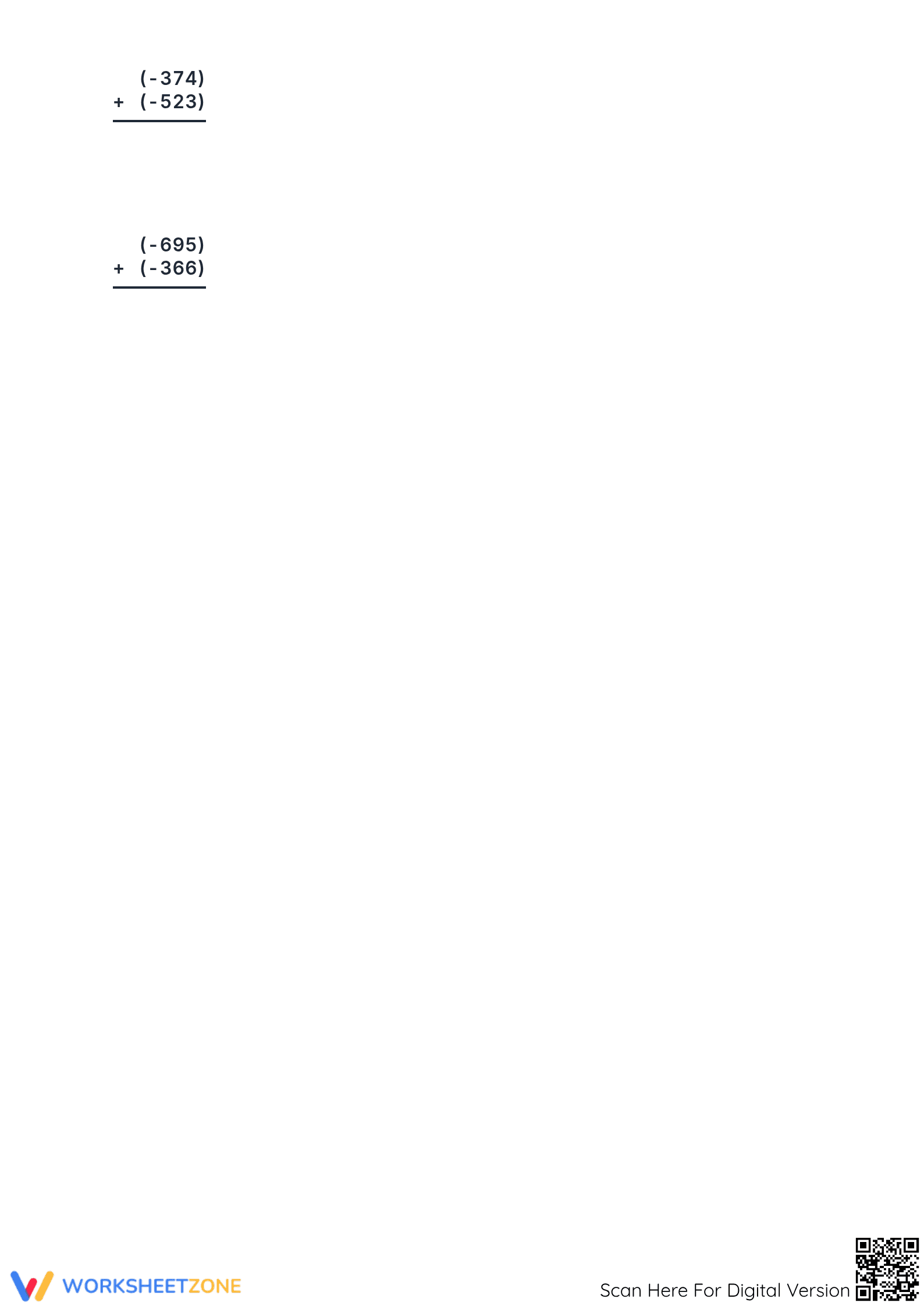 Essential Grade 7: 3-Digit Negative Integer Addition Worksheet - Page 5