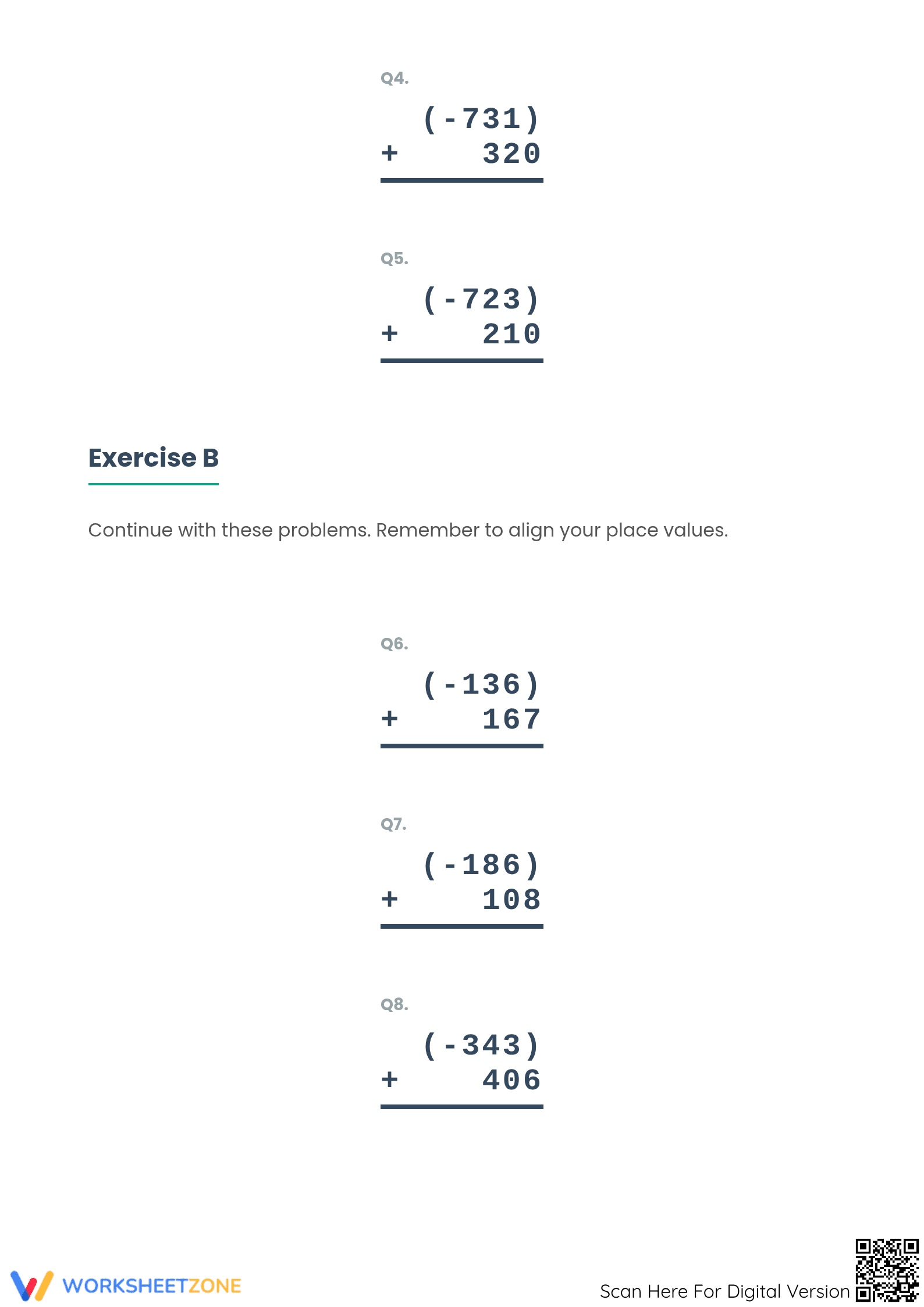 Printable Integer Addition Worksheet | Grade 5 Math - Page 2