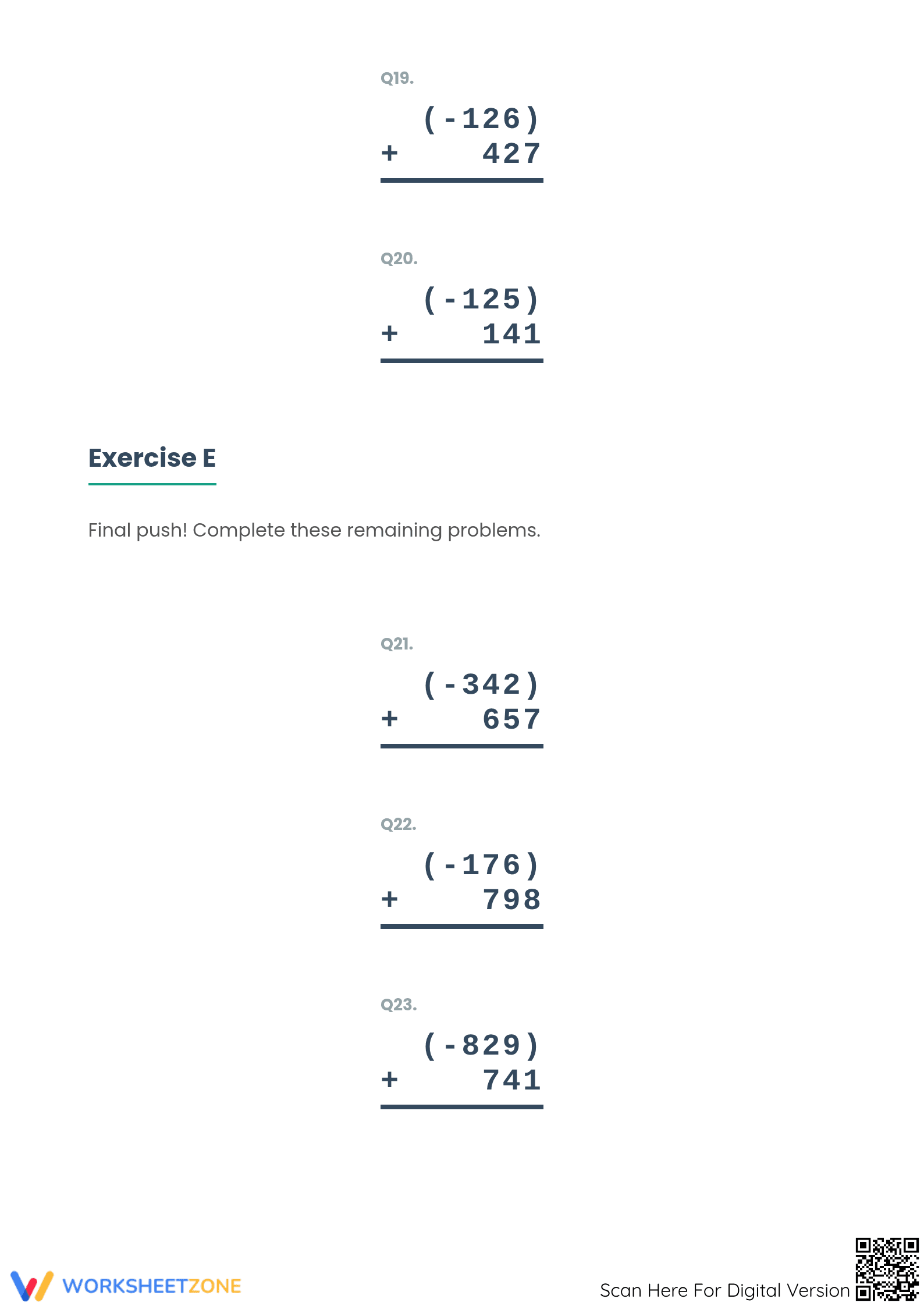 Printable Integer Addition Worksheet | Grade 5 Math - Page 5