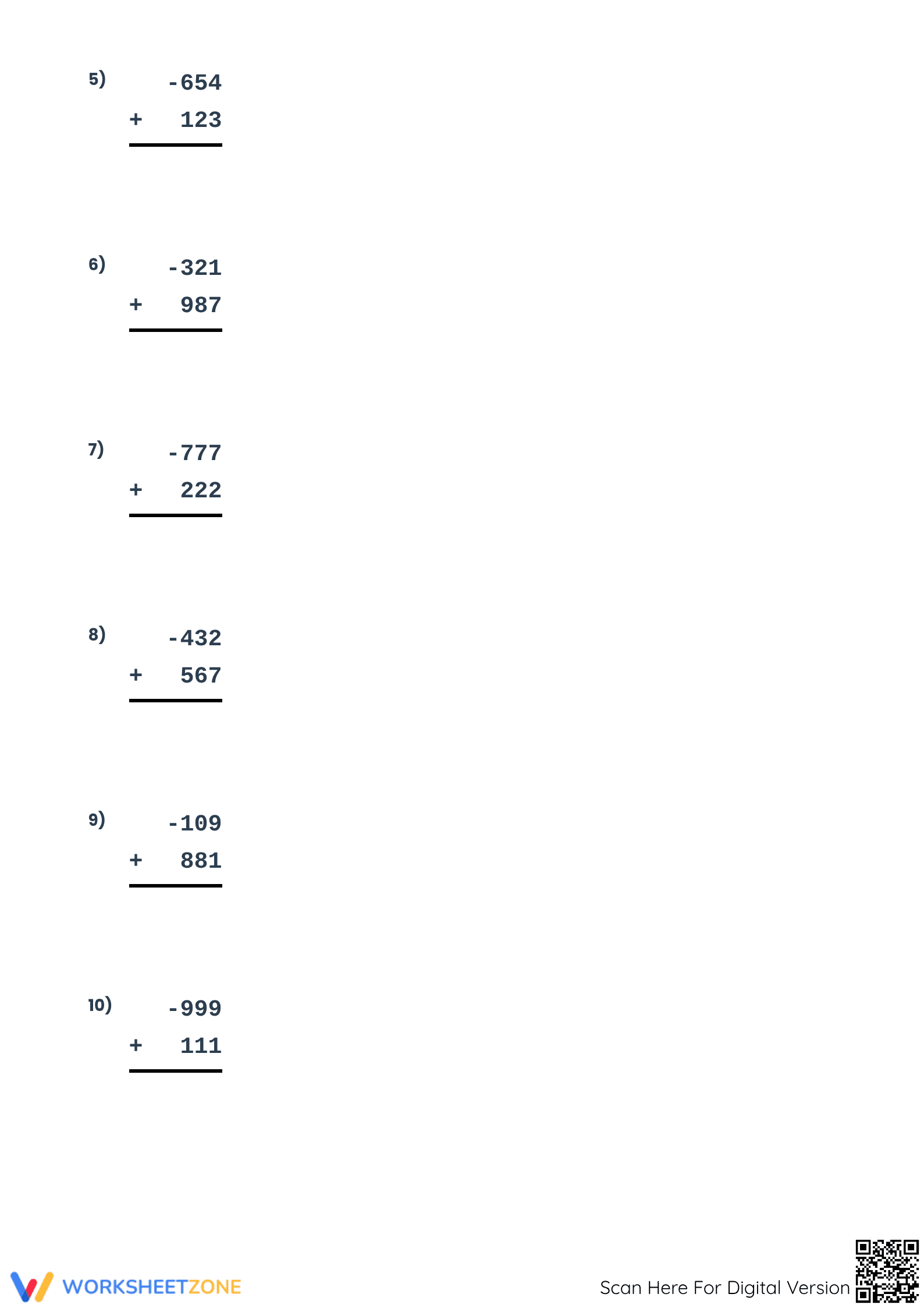 Printable Adding 3-Digit Integers Worksheet | Grade 5 Math - Page 2