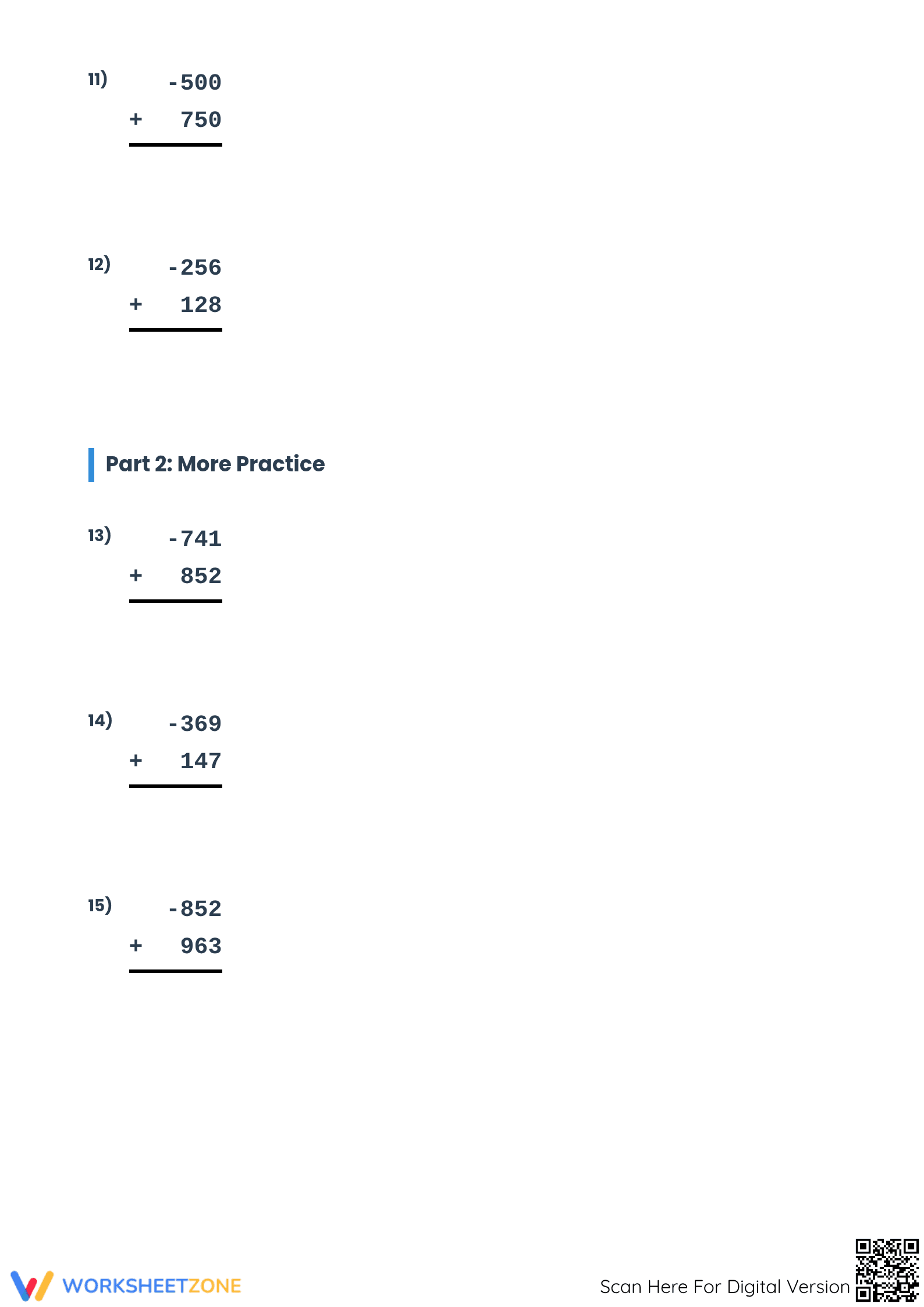 Printable Adding 3-Digit Integers Worksheet | Grade 5 Math - Page 3