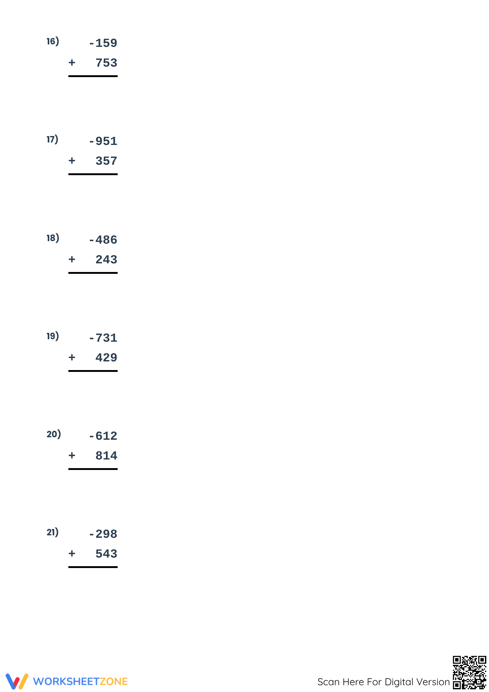 Printable Adding 3-Digit Integers Worksheet | Grade 5 Math - Page 4