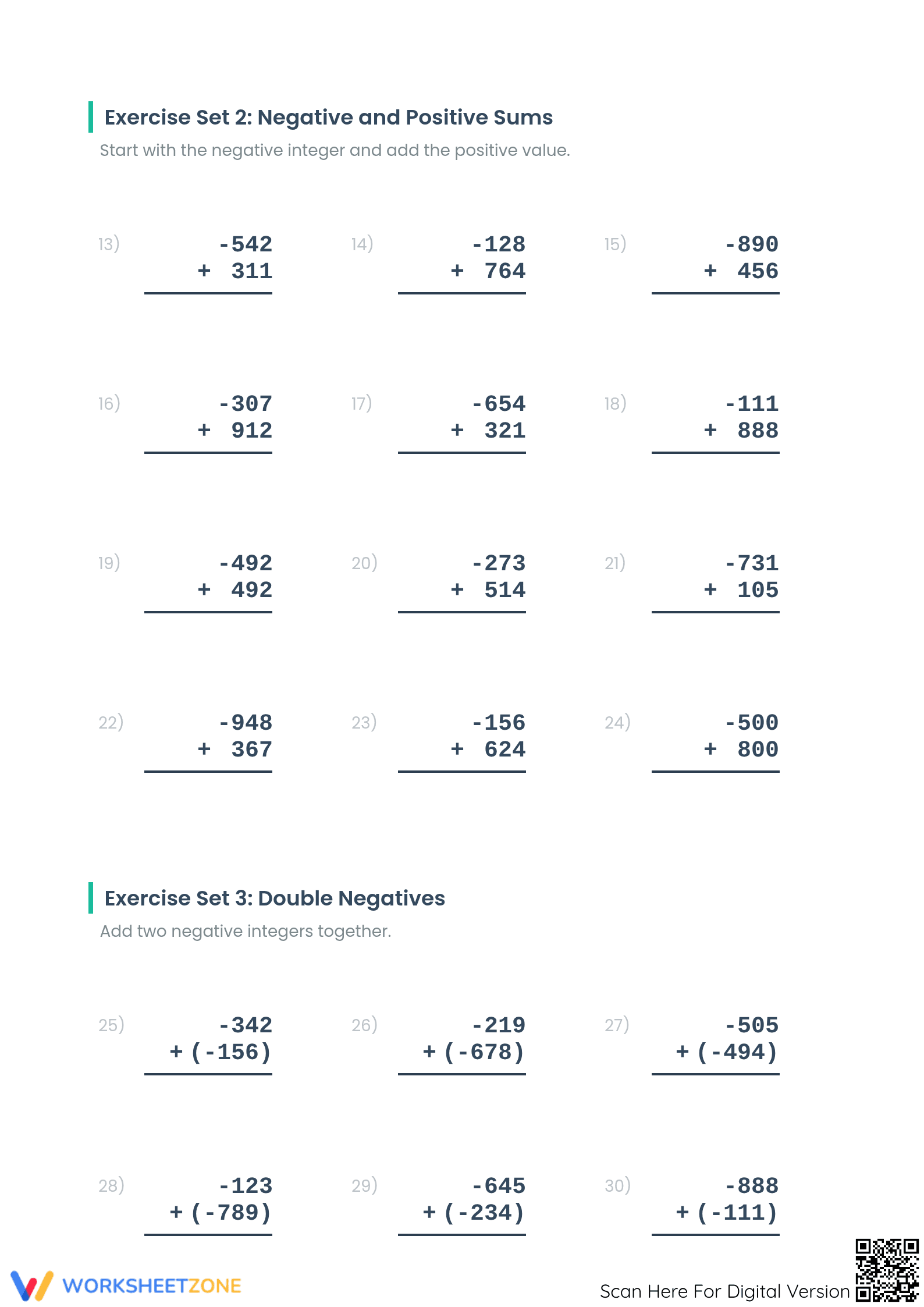 Printable 3-Digit Integer Addition Worksheet | Grade 5 Math - Page 2