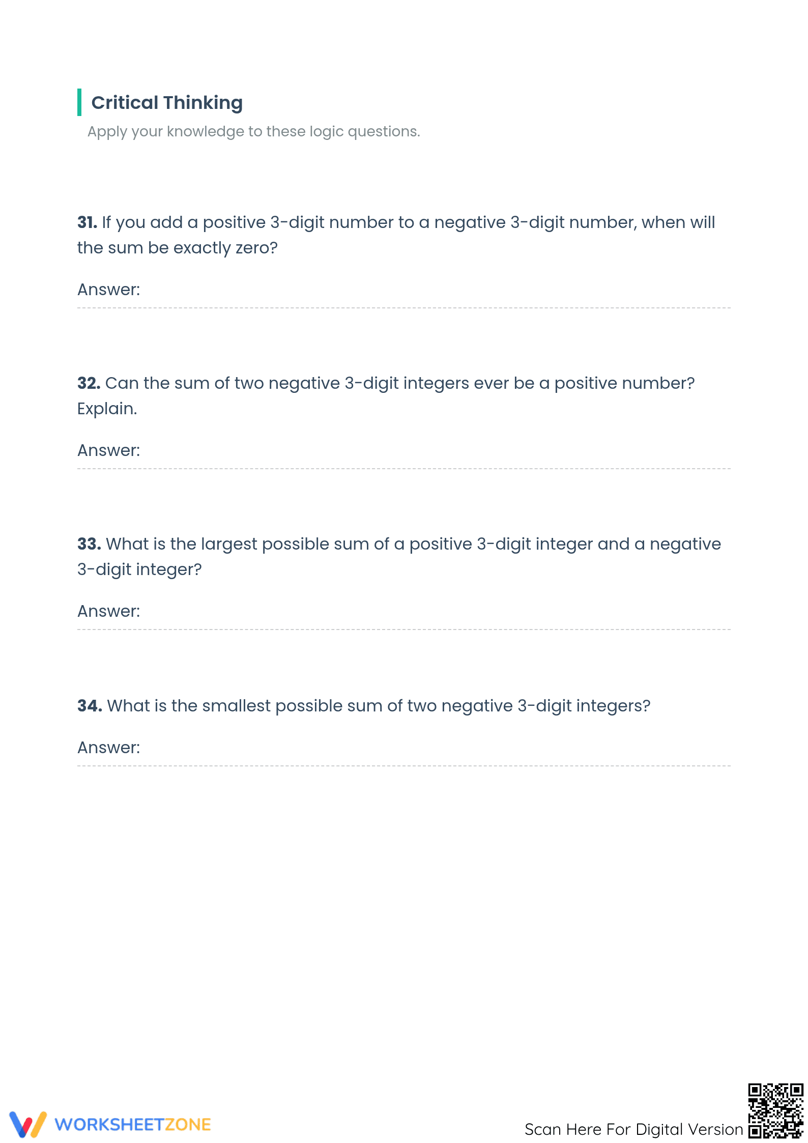 Printable 3-Digit Integer Addition Worksheet | Grade 5 Math - Page 3