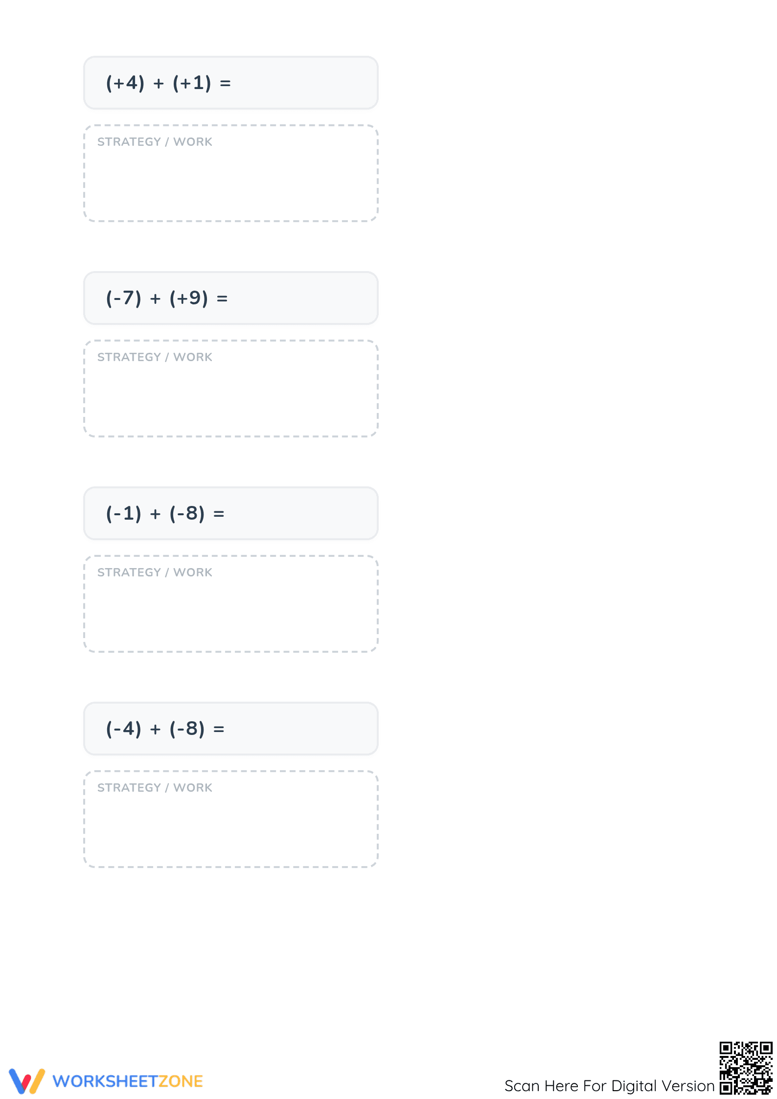 Essential Integers Addition Worksheet | Grade 5 Math - Page 3
