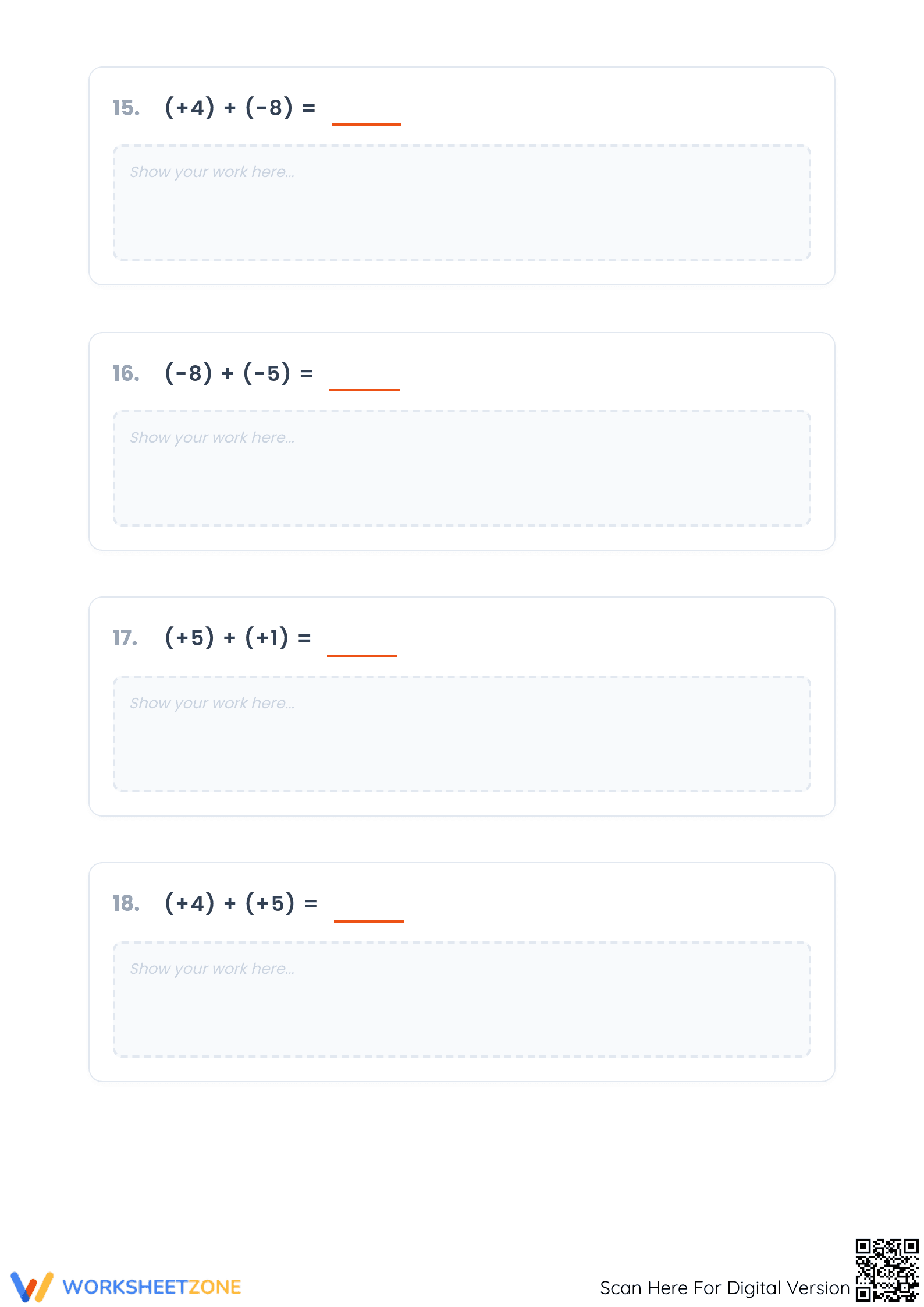 Printable Adding Integers Worksheet | Grade 5 Math - Page 5