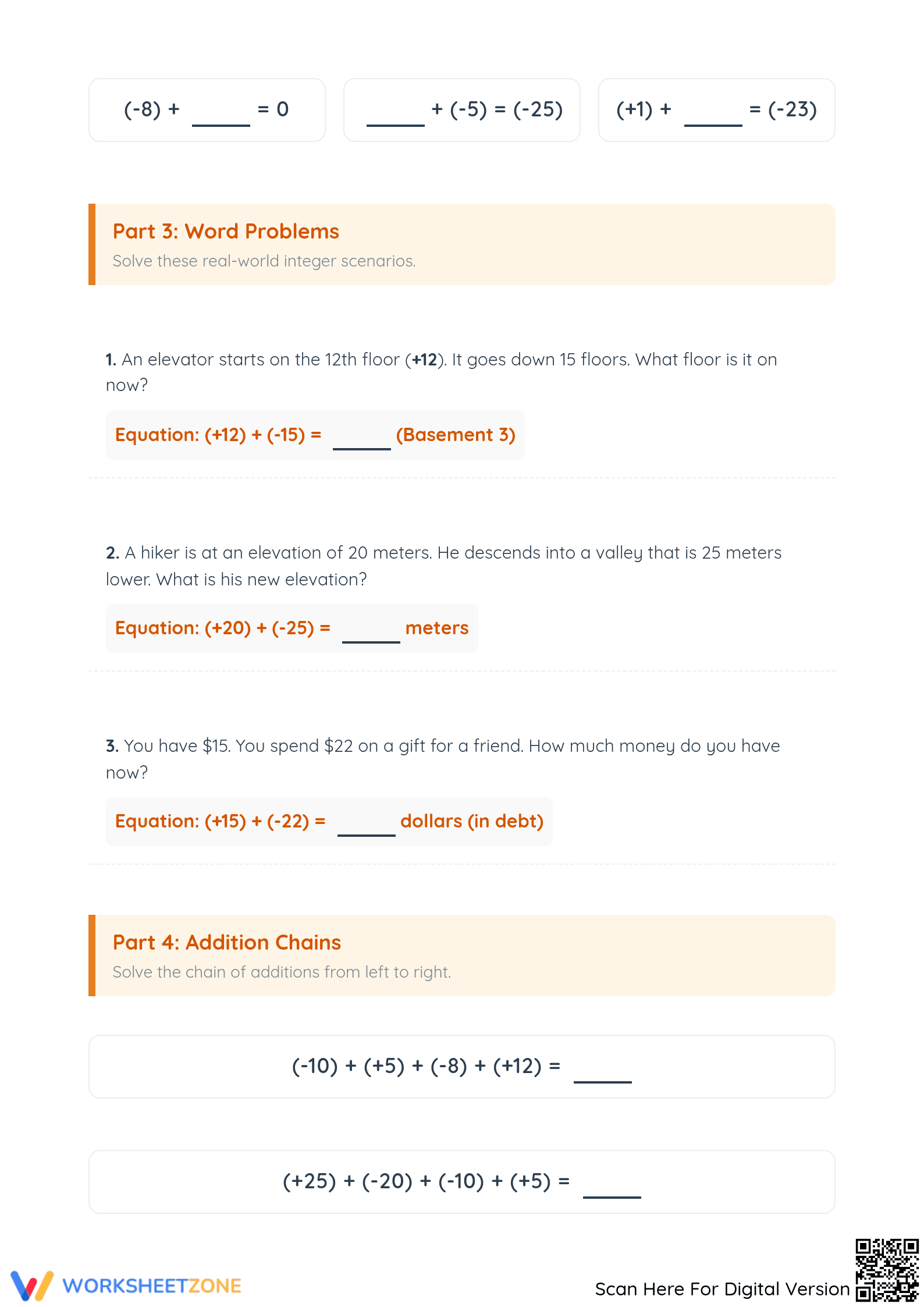 Printable Grade 5 Adding Integers Worksheet | Level 2 - Page 2