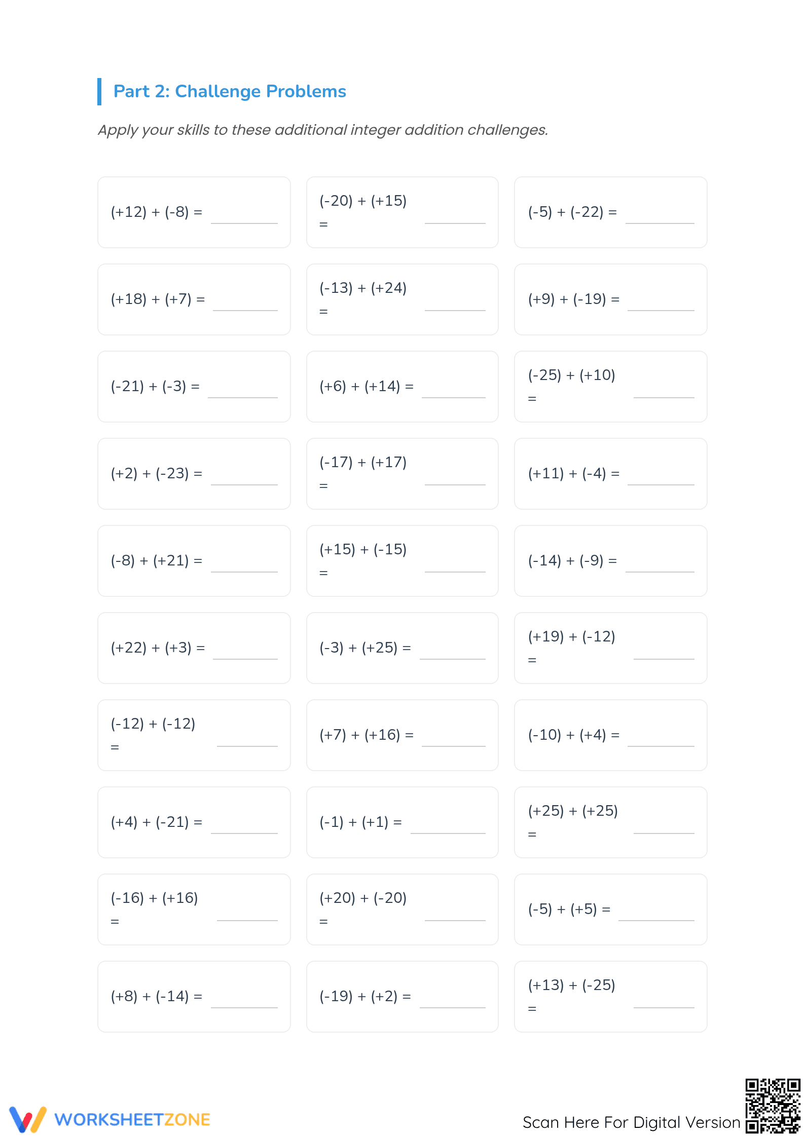 Essential Grade 5 Integers Addition Aligned Worksheet - Page 3