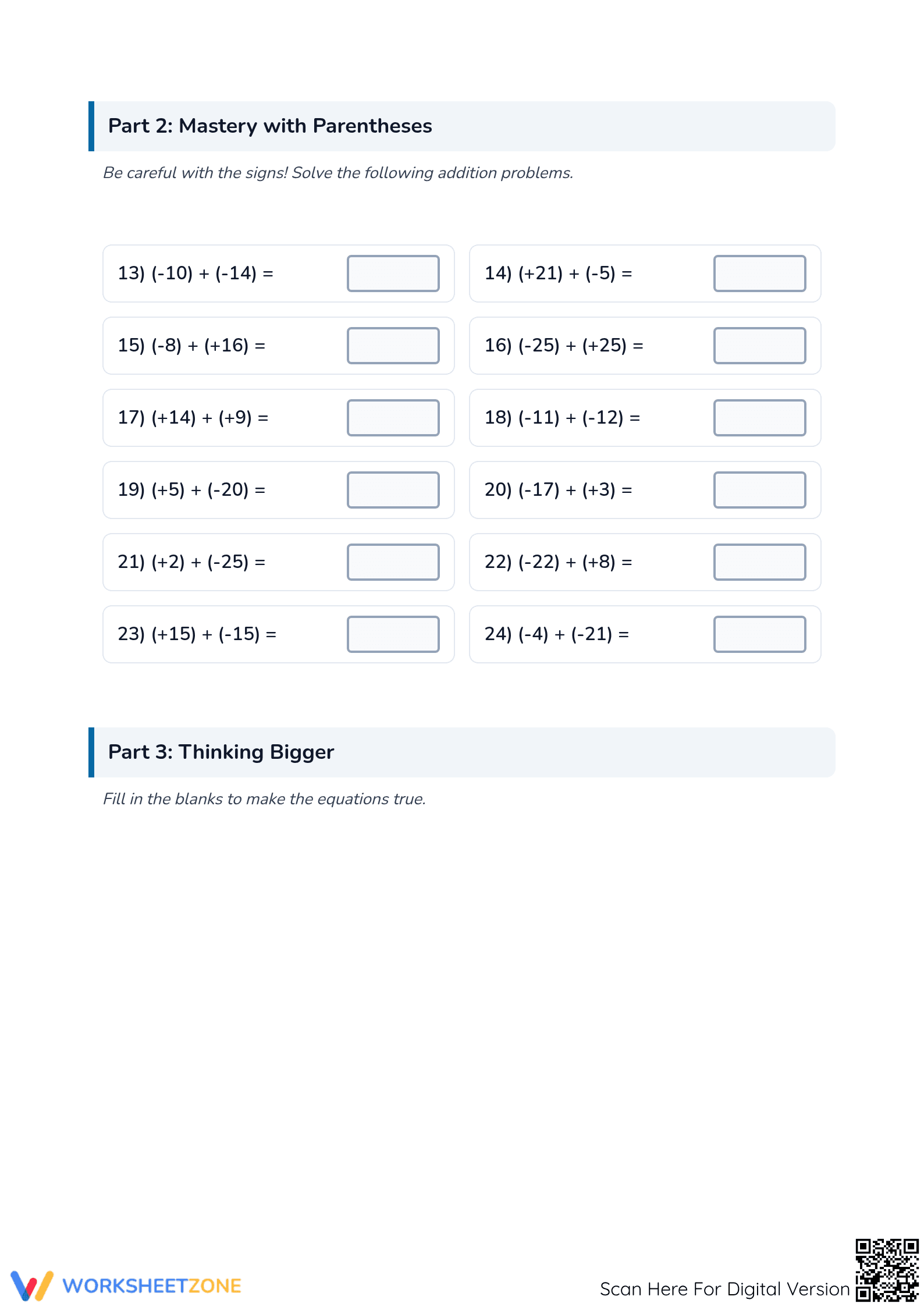 Essential Integer Addition Worksheet | Grade 5 Math - Page 2