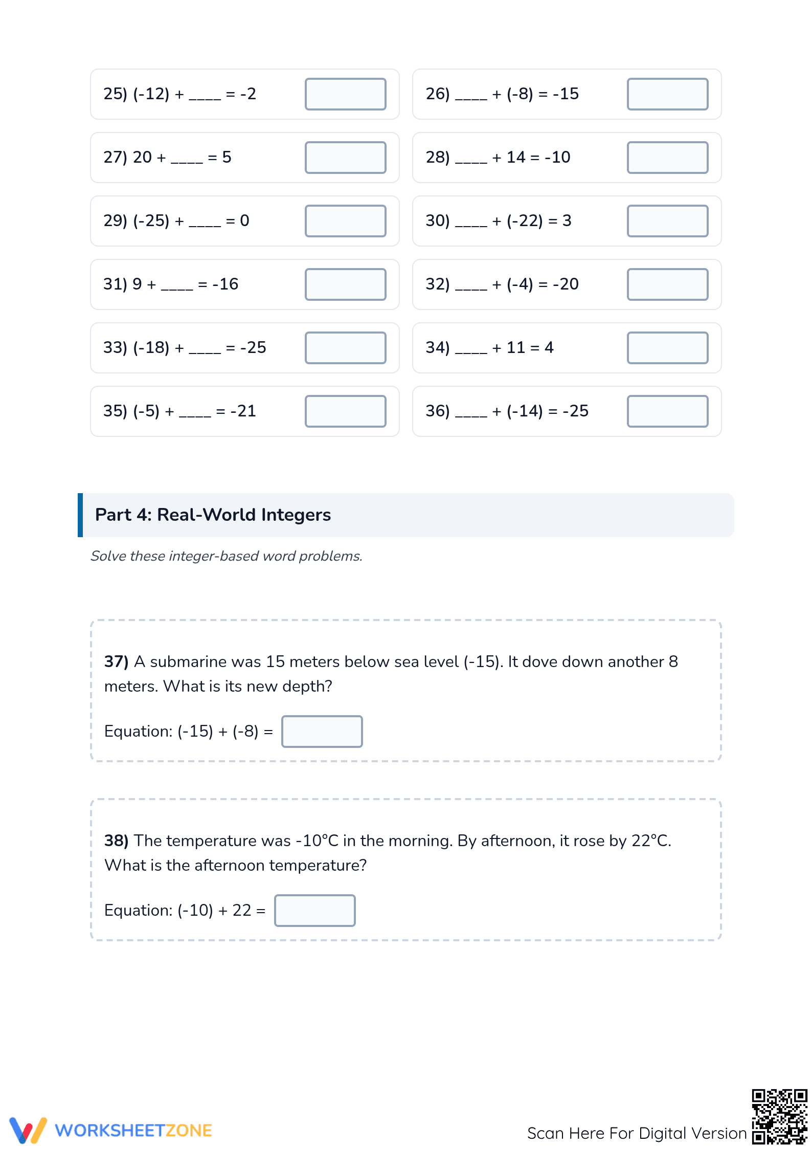 Essential Integer Addition Worksheet | Grade 5 Math - Page 3