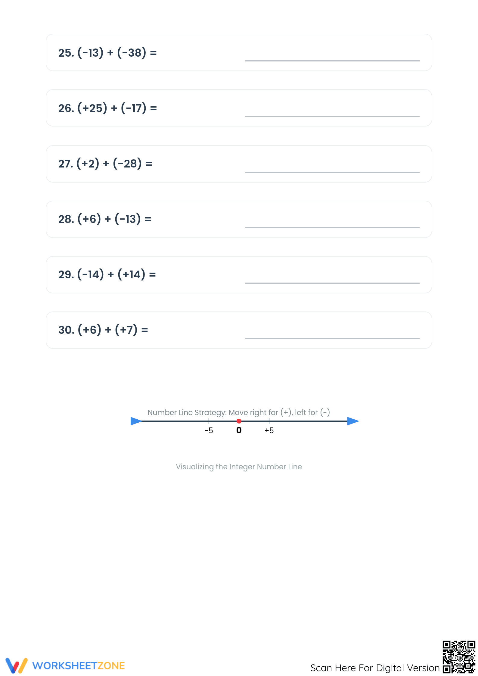 Printable Integers Addition Worksheet | Grade 5 Math - Page 4