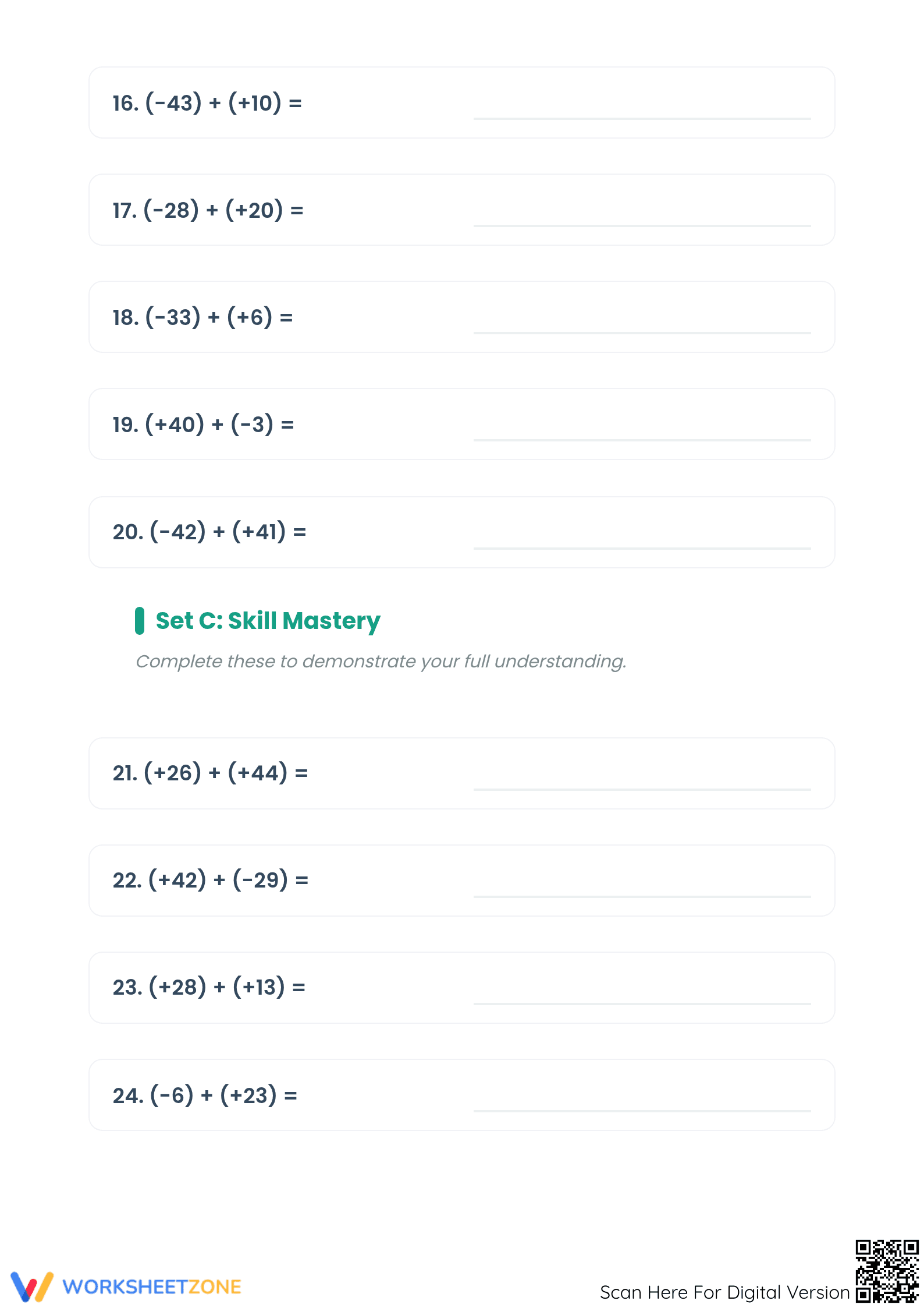 Grade 5 Adding Integers — Printable No-Prep Worksheet - Page 3