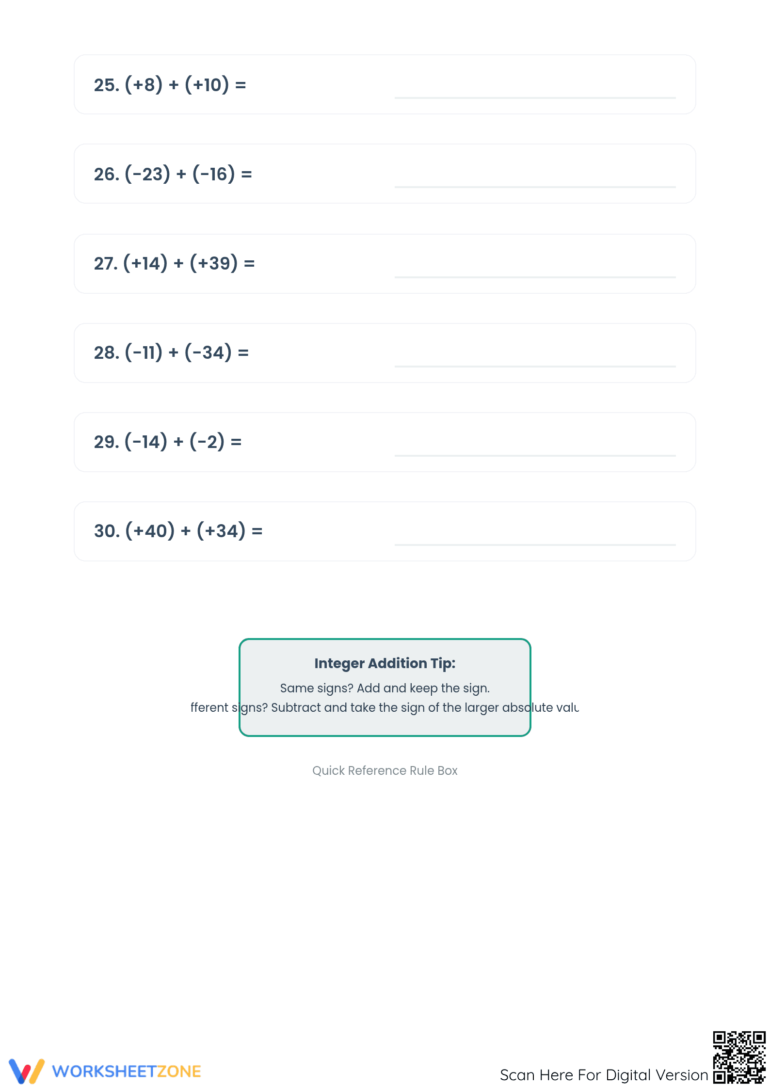 Grade 5 Adding Integers — Printable No-Prep Worksheet - Page 4