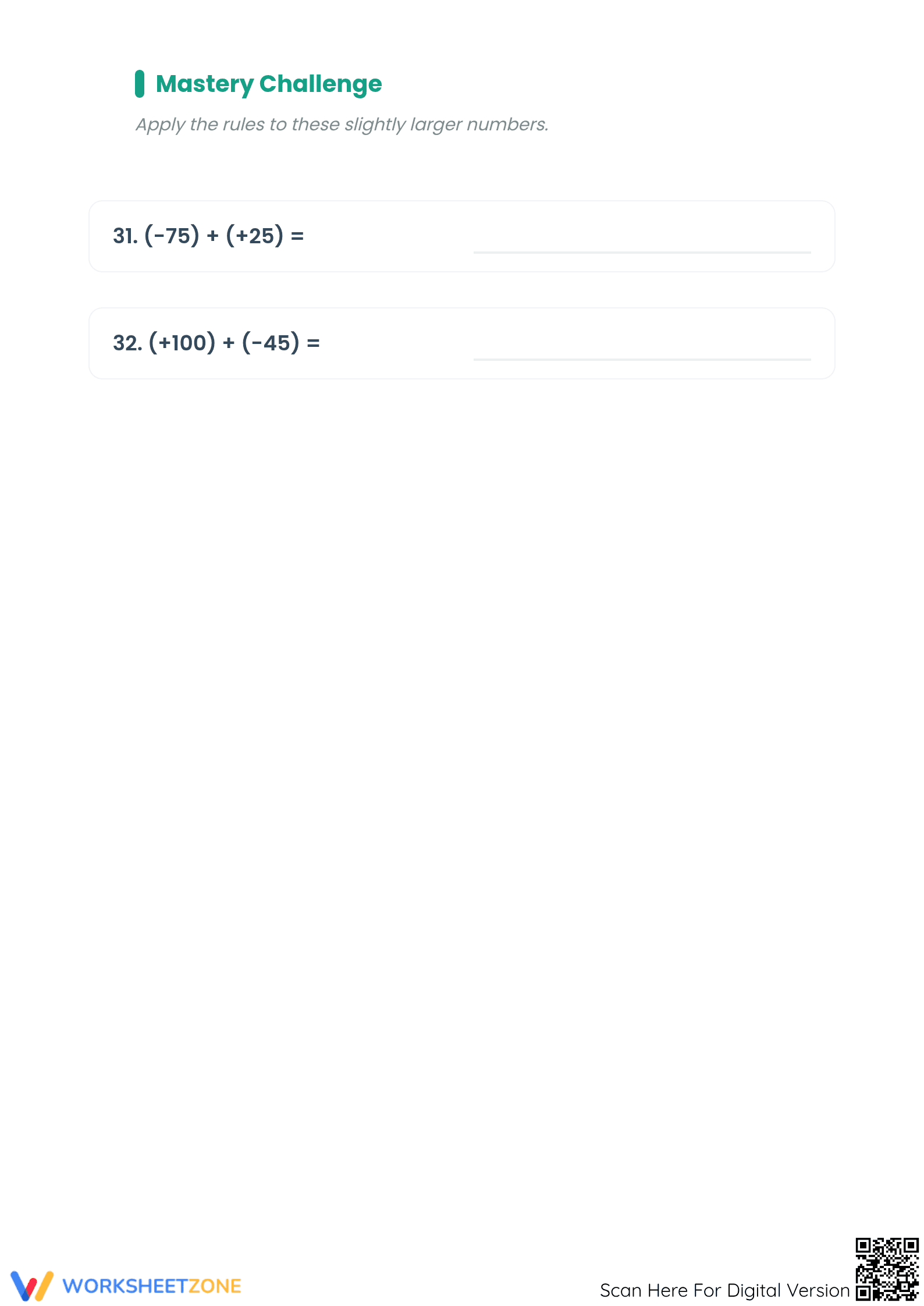 Grade 5 Adding Integers — Printable No-Prep Worksheet - Page 5