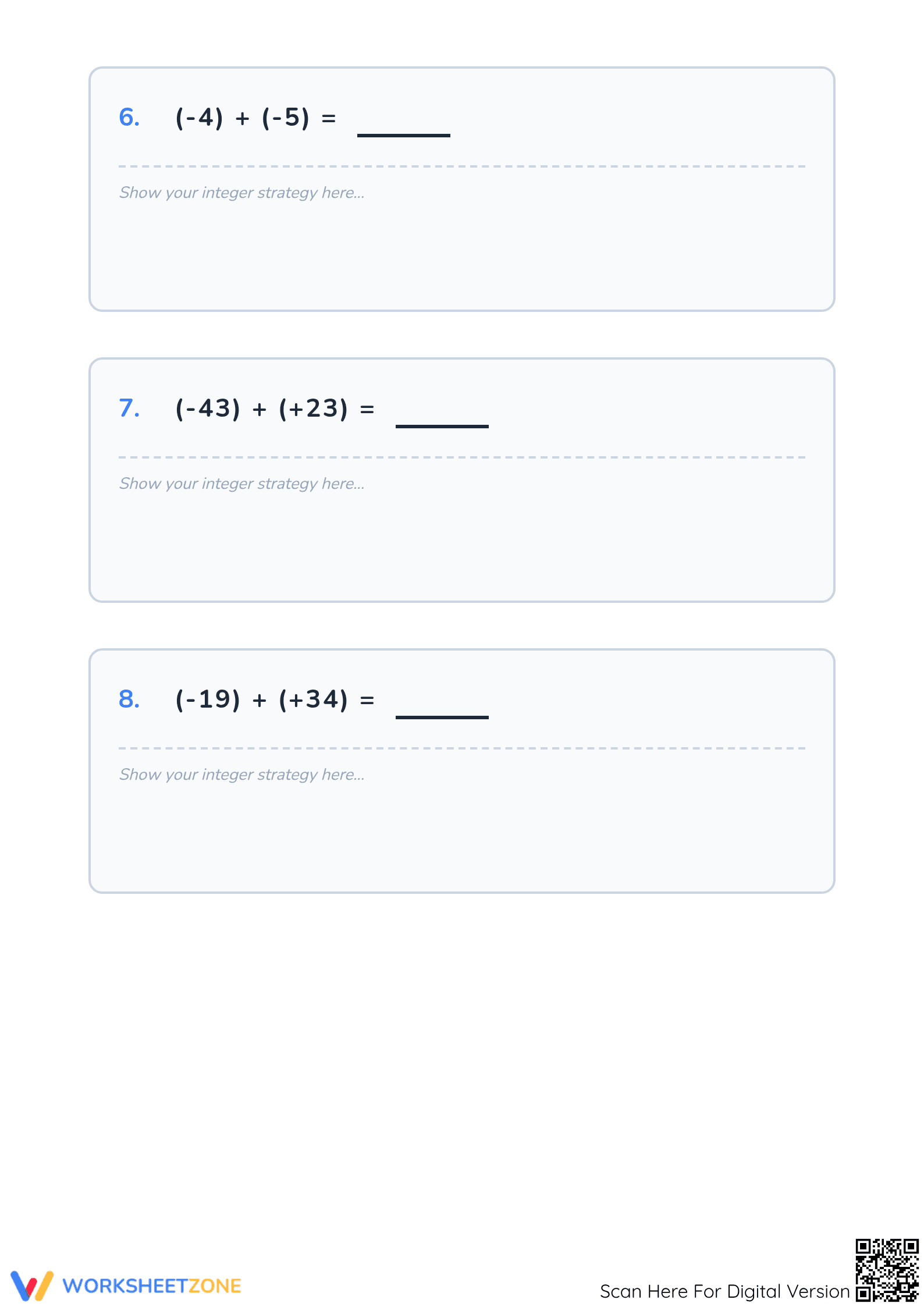 Printable Adding Integers Worksheet | Grade 5 Math - Page 3